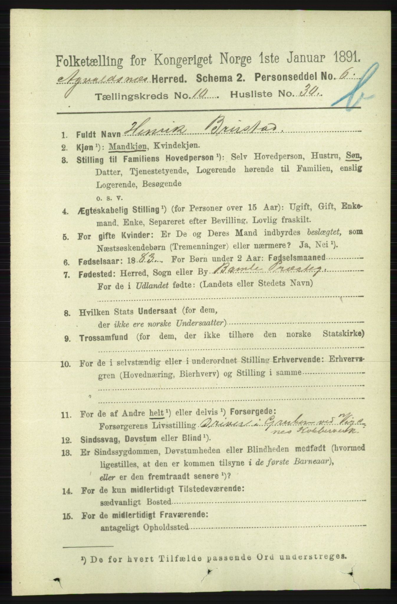 RA, 1891 census for 1147 Avaldsnes, 1891, p. 6143