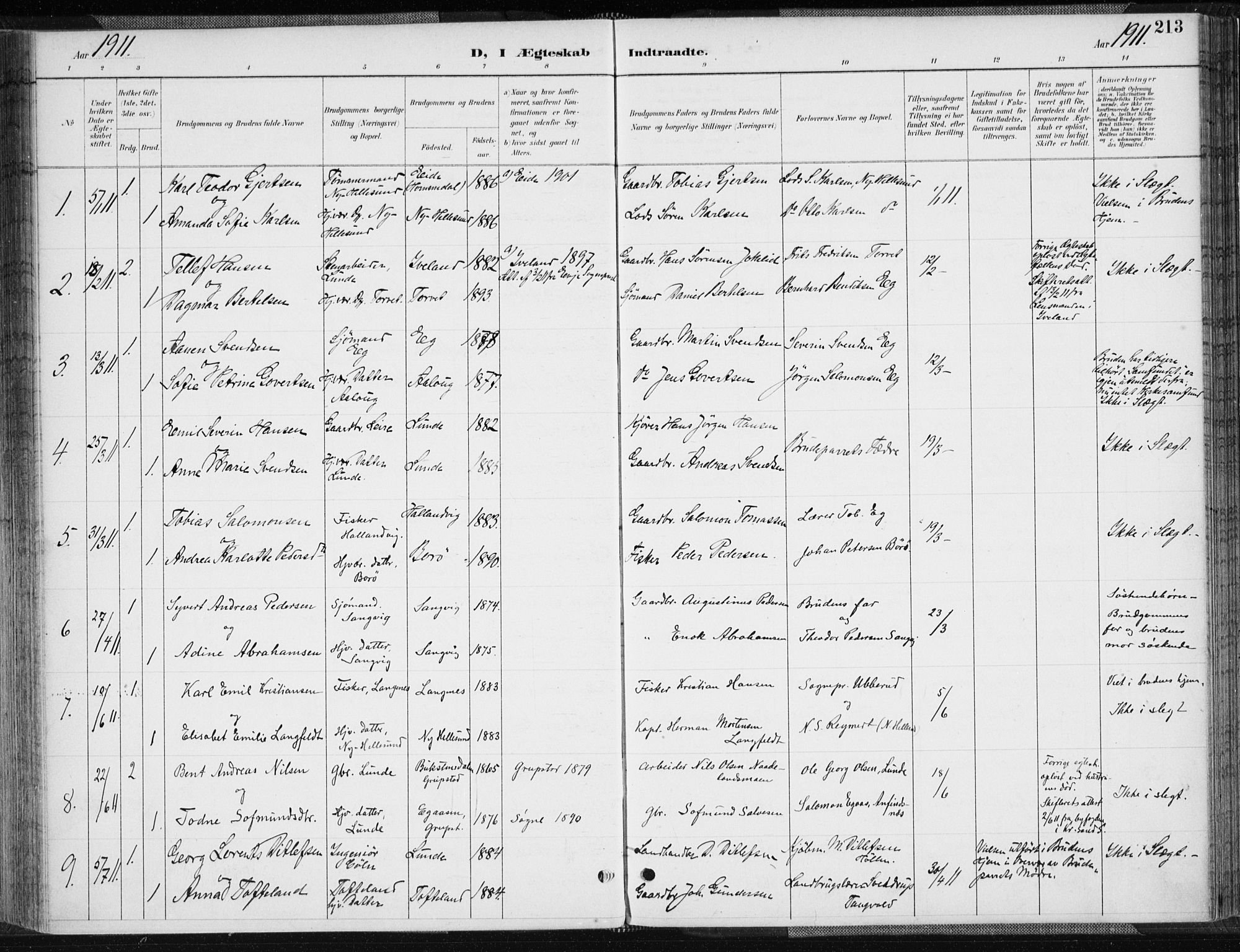 Søgne sokneprestkontor, AV/SAK-1111-0037/F/Fa/Fab/L0013: Parish register (official) no. A 13, 1892-1911, p. 213