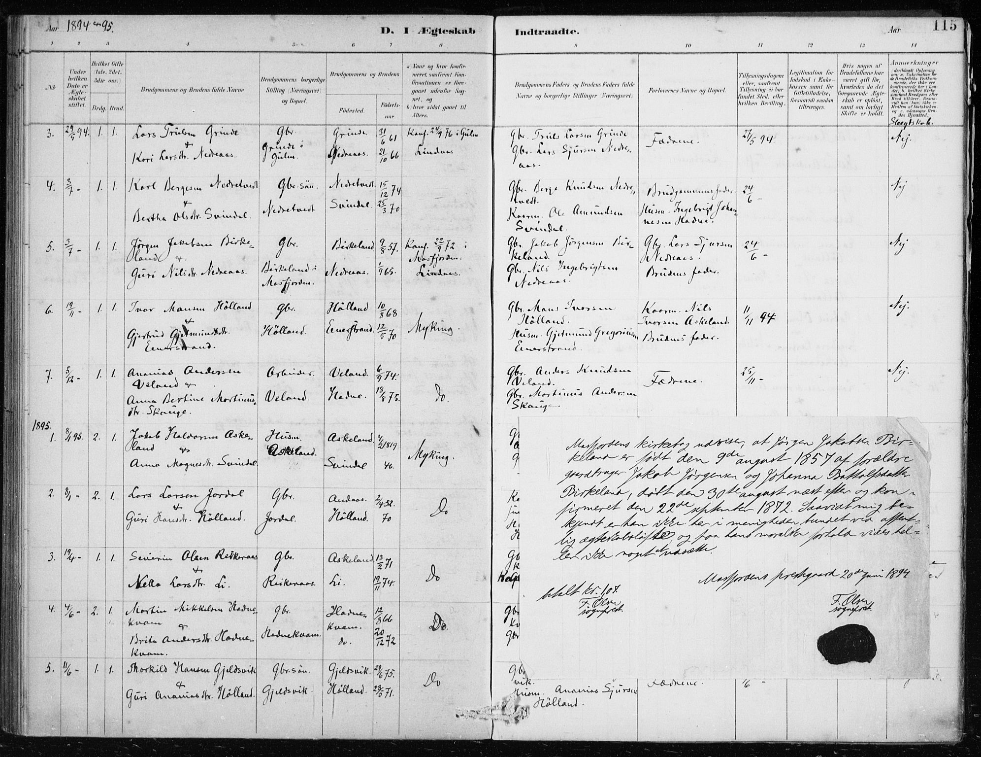 Lindås Sokneprestembete, SAB/A-76701/H/Haa: Parish register (official) no. F  1, 1886-1897, p. 115