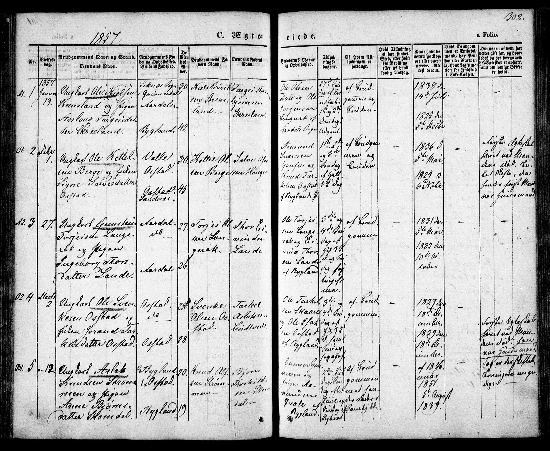 Bygland sokneprestkontor, AV/SAK-1111-0006/F/Fa/Fab/L0004: Parish register (official) no. A 4, 1842-1858, p. 302