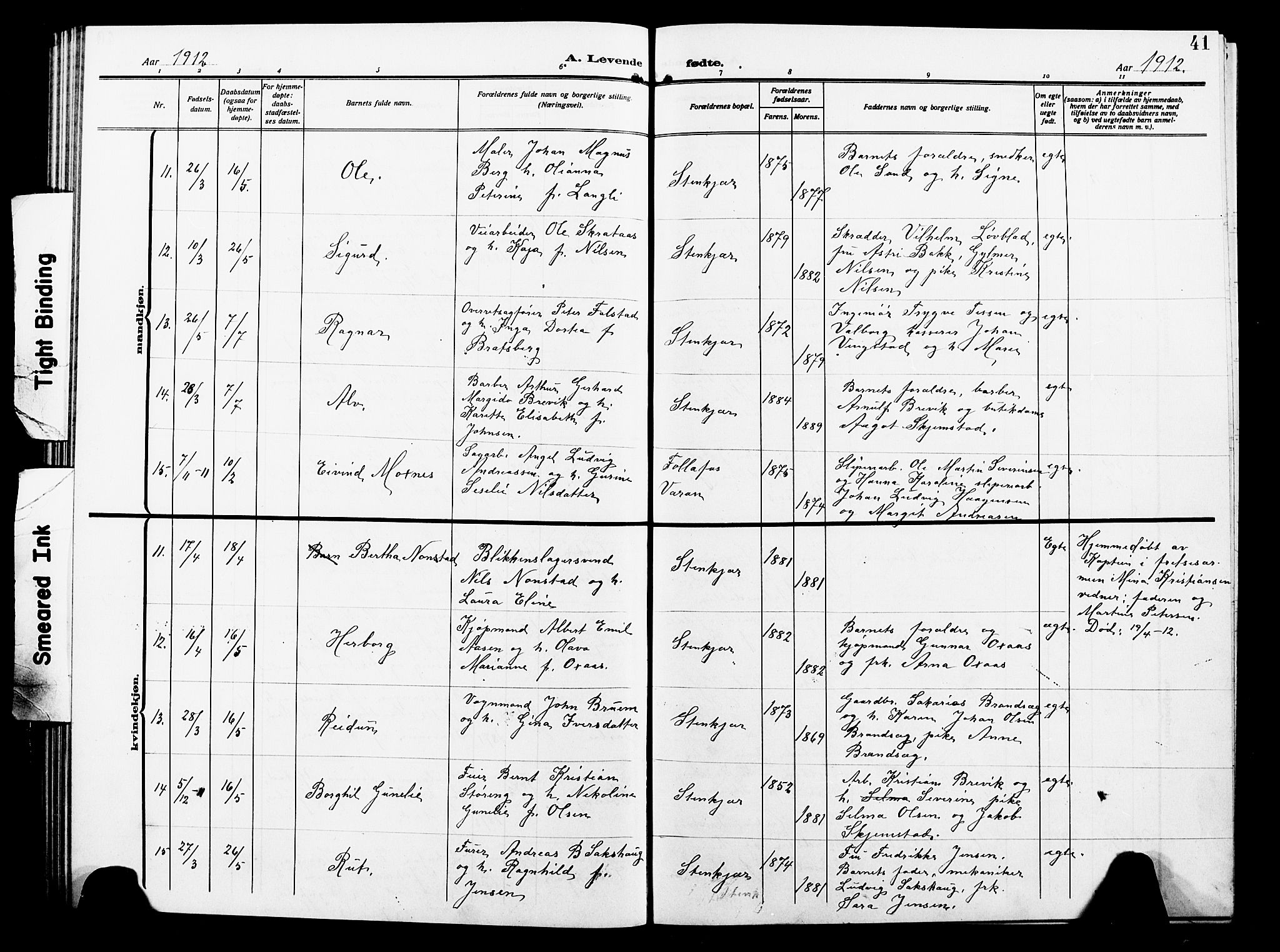 Ministerialprotokoller, klokkerbøker og fødselsregistre - Nord-Trøndelag, AV/SAT-A-1458/739/L0376: Parish register (copy) no. 739C04, 1908-1917, p. 41