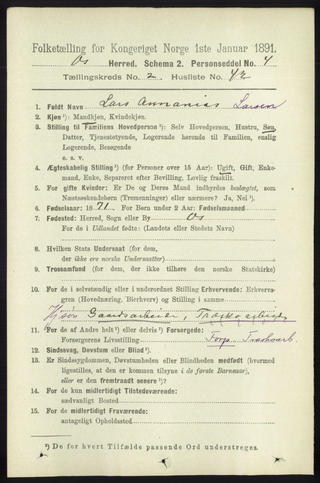 RA, 1891 census for 1243 Os, 1891, p. 673