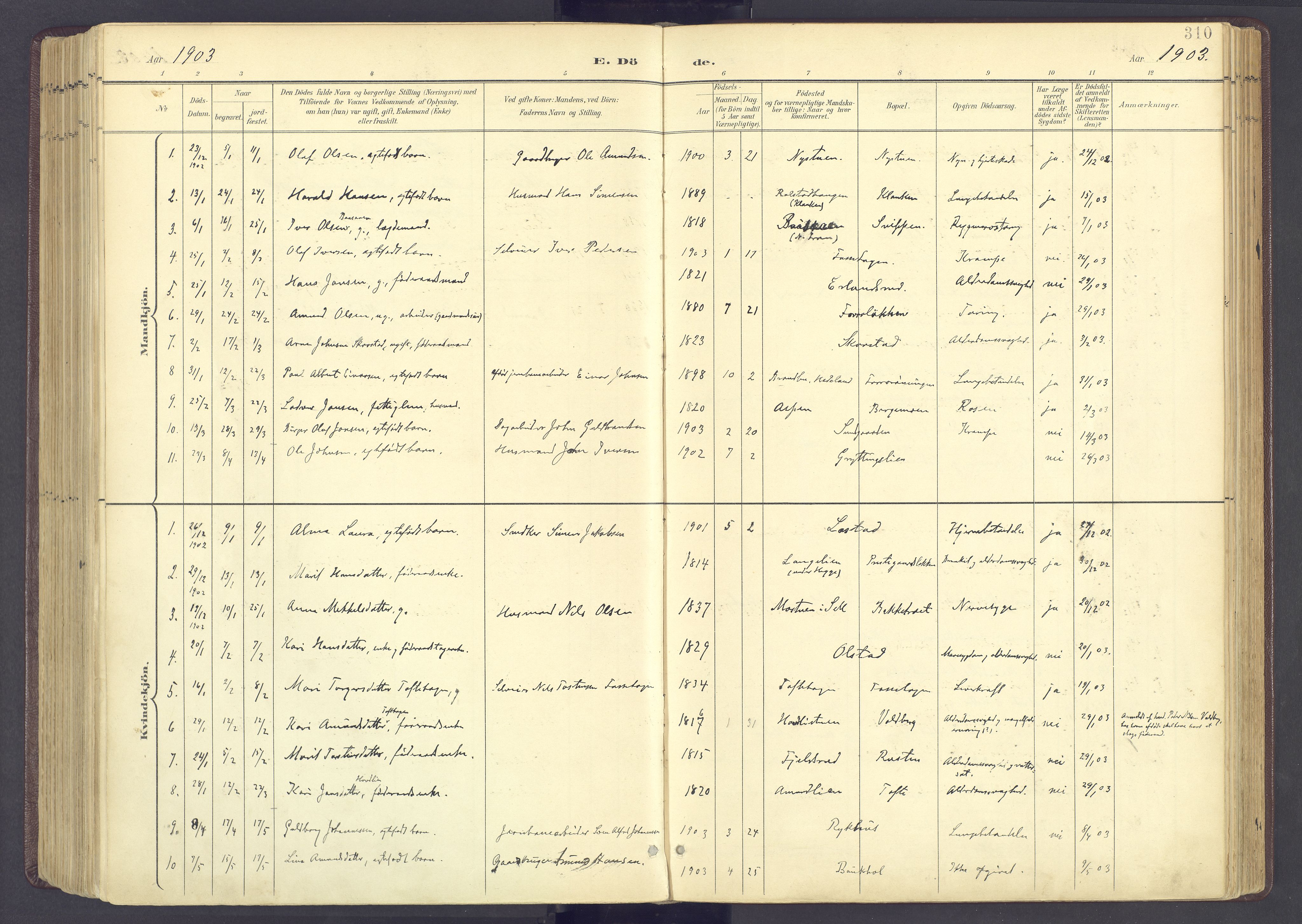 Sør-Fron prestekontor, SAH/PREST-010/H/Ha/Haa/L0004: Parish register (official) no. 4, 1898-1919, p. 310
