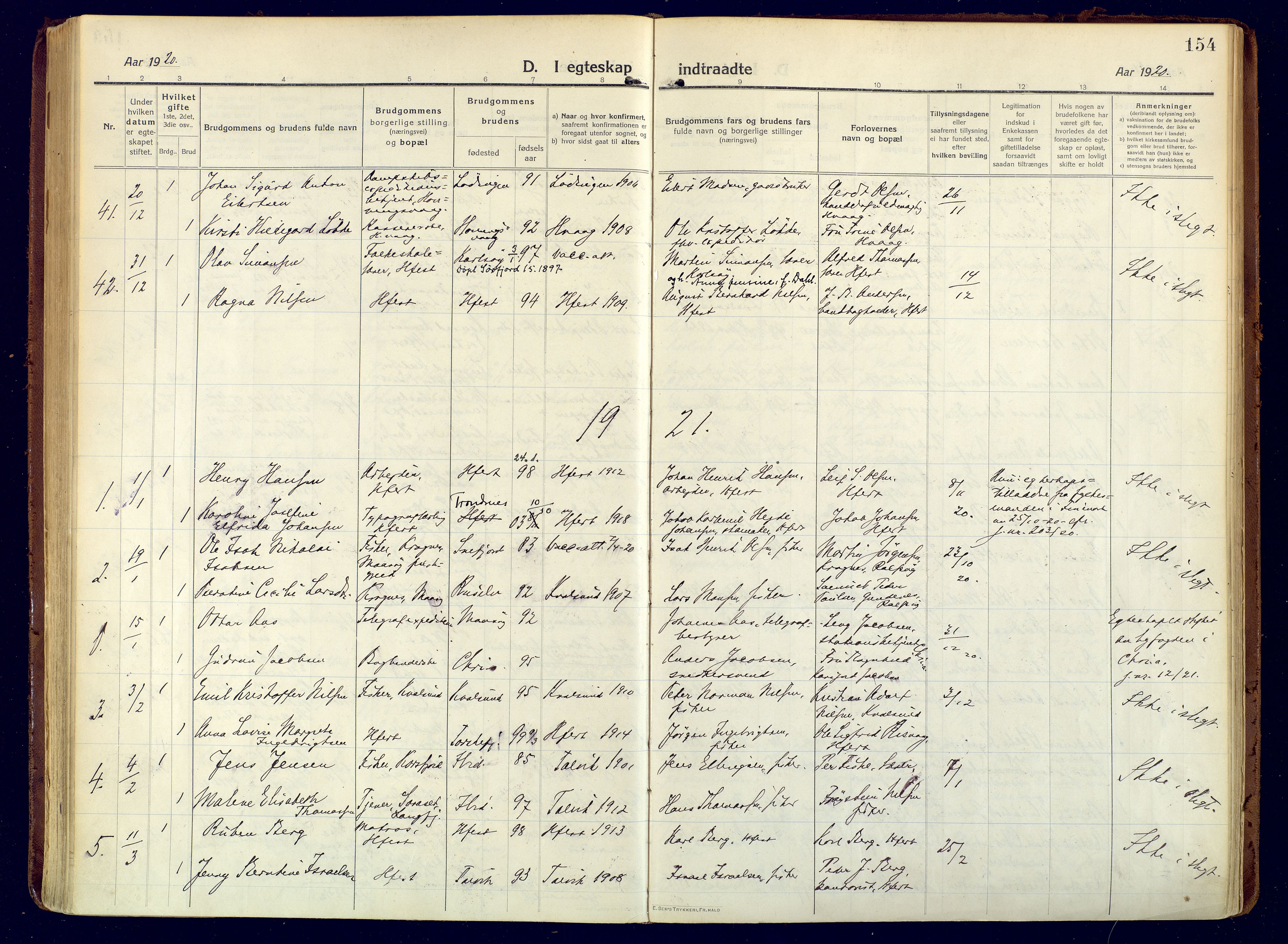 Hammerfest sokneprestkontor, SATØ/S-1347/H/Ha/L0015.kirke: Parish register (official) no. 15, 1916-1923, p. 154