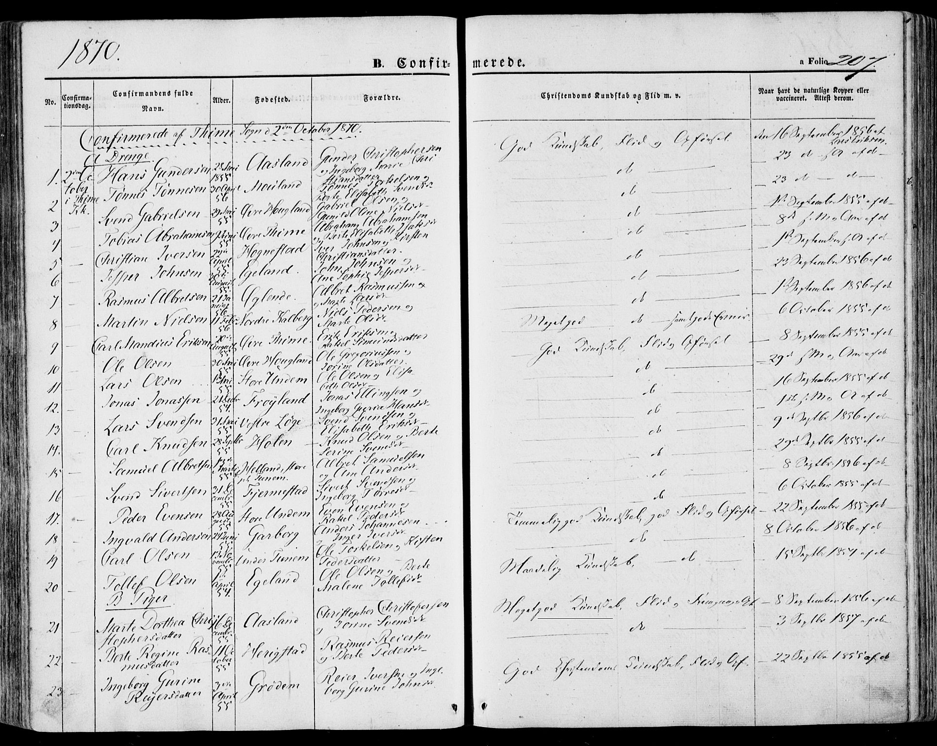 Lye sokneprestkontor, SAST/A-101794/001/30BA/L0007: Parish register (official) no. A 6, 1856-1871, p. 207