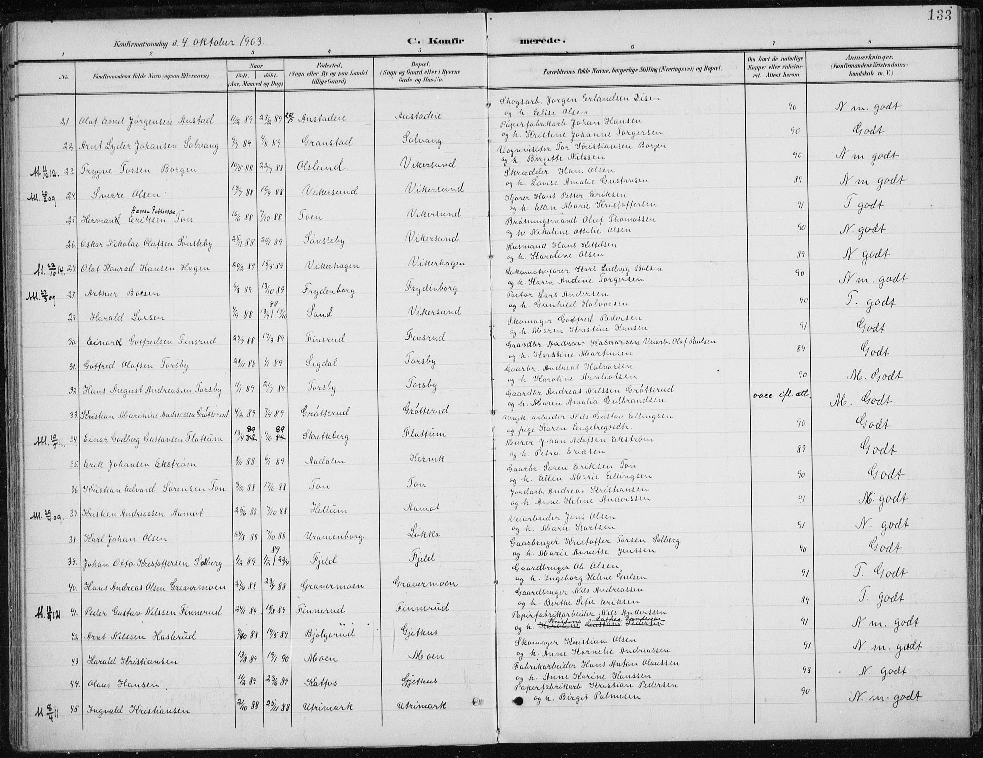 Modum kirkebøker, AV/SAKO-A-234/F/Fa/L0013: Parish register (official) no. 13, 1899-1907, p. 133