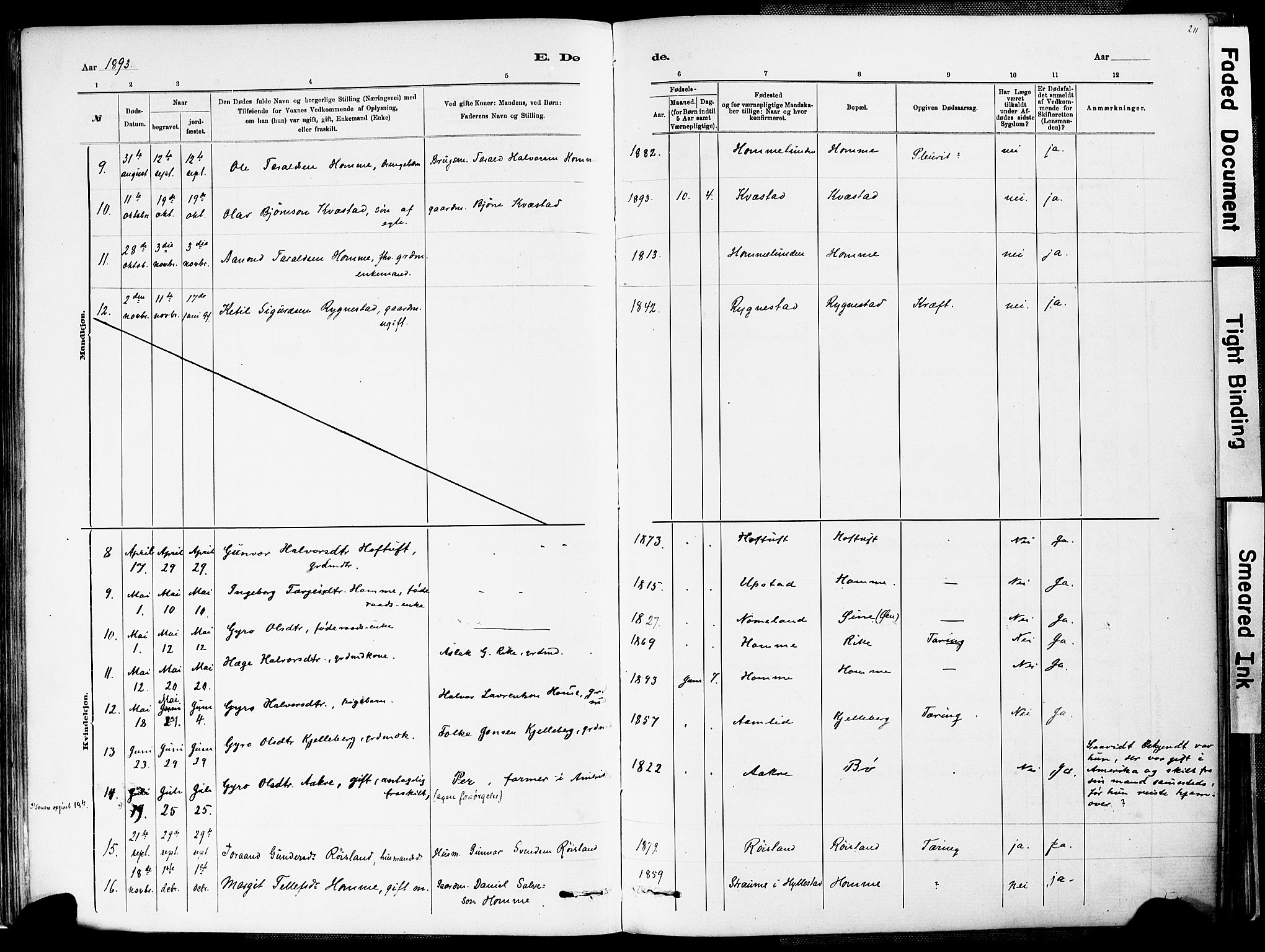 Valle sokneprestkontor, SAK/1111-0044/F/Fa/Fac/L0009: Parish register (official) no. A 9, 1882-1913, p. 211