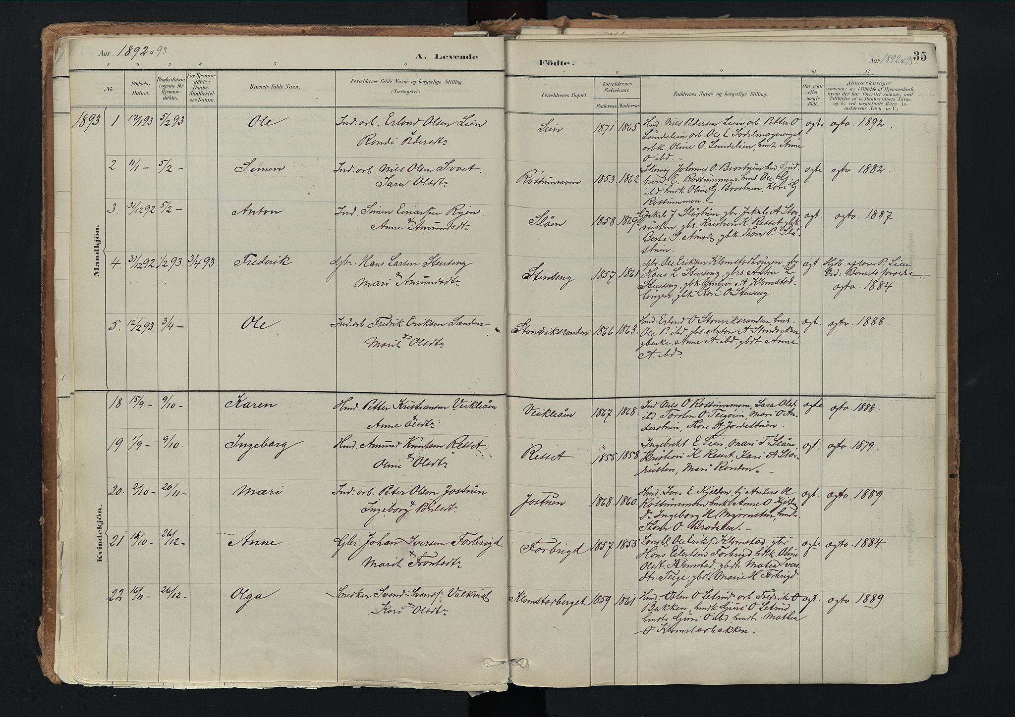 Nord-Fron prestekontor, AV/SAH-PREST-080/H/Ha/Haa/L0003: Parish register (official) no. 3, 1884-1914, p. 35