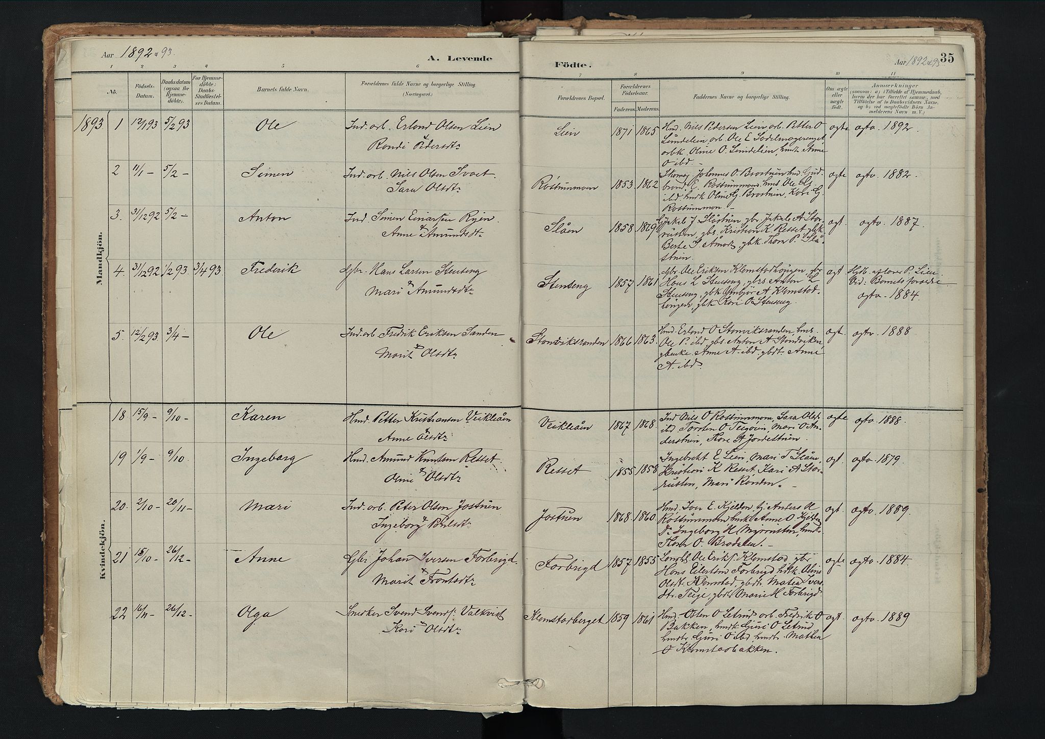 Nord-Fron prestekontor, SAH/PREST-080/H/Ha/Haa/L0003: Parish register (official) no. 3, 1884-1914, p. 35