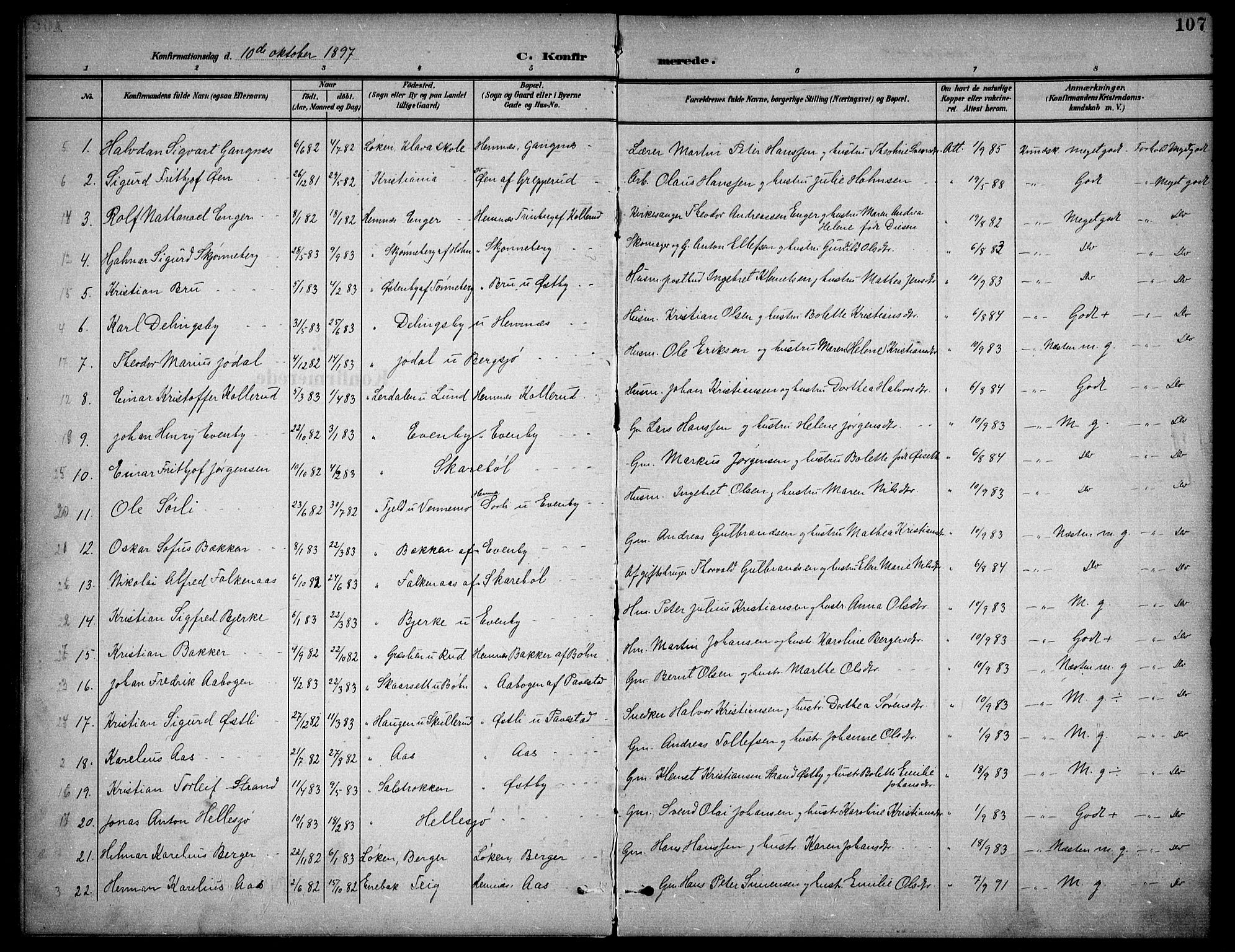 Høland prestekontor Kirkebøker, SAO/A-10346a/F/Fb/L0003: Parish register (official) no. II 3, 1897-1912, p. 107