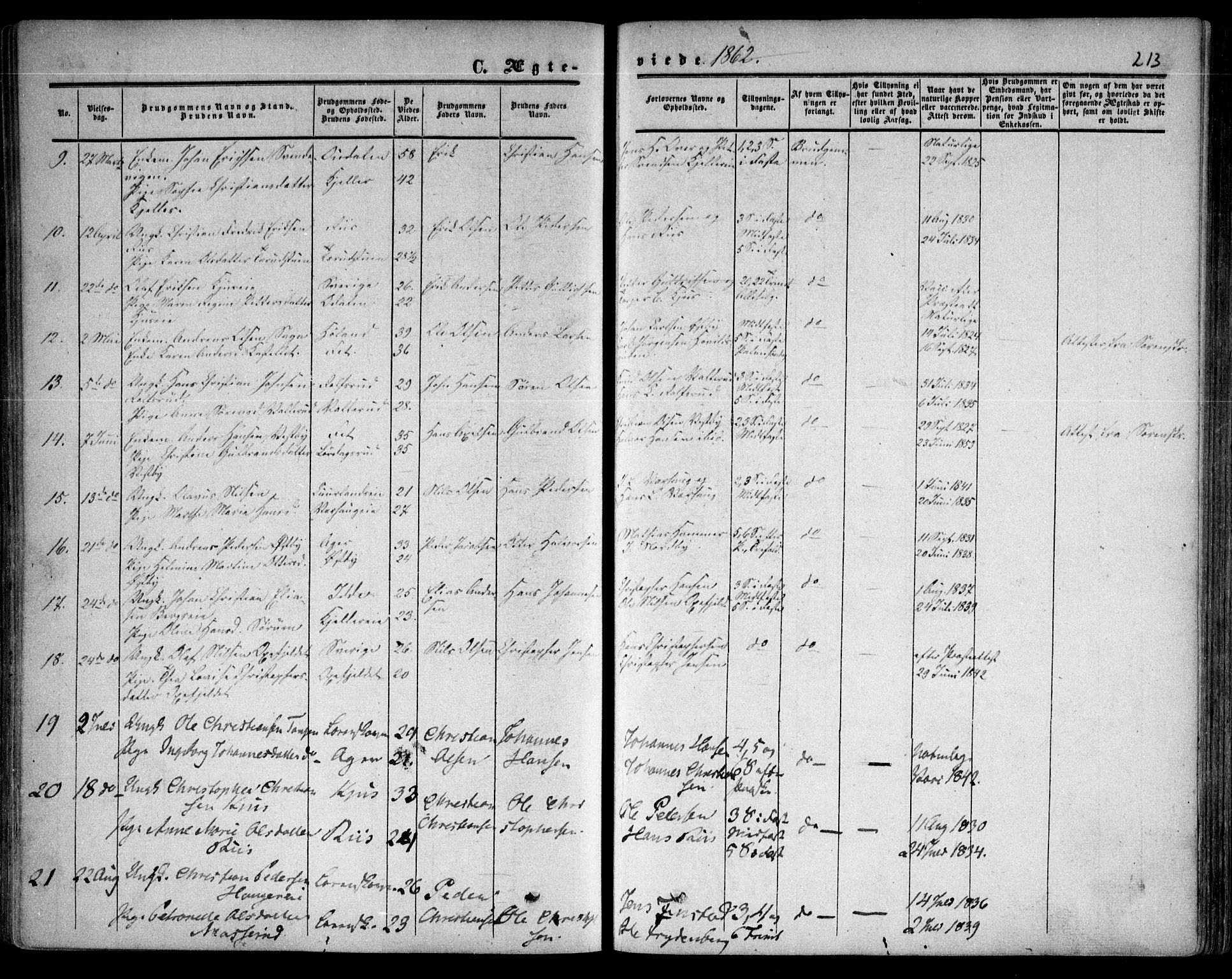 Skedsmo prestekontor Kirkebøker, SAO/A-10033a/F/Fa/L0010: Parish register (official) no. I 10, 1854-1865, p. 213
