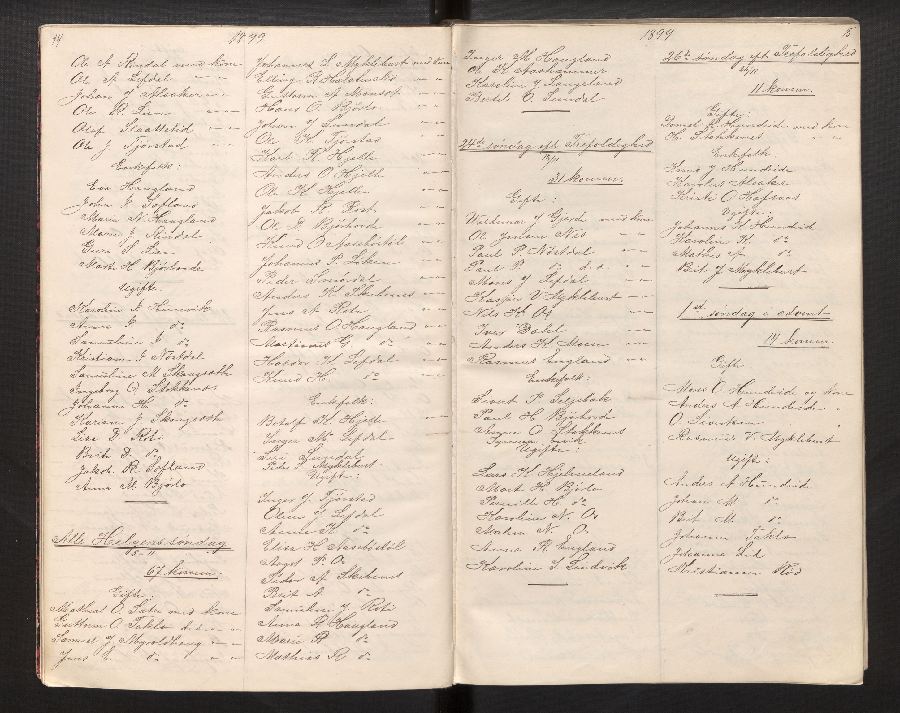 Eid sokneprestembete, AV/SAB-A-82301/H/Hb/L0002: Communicants register no. 2, 1898-1946, p. 14-15