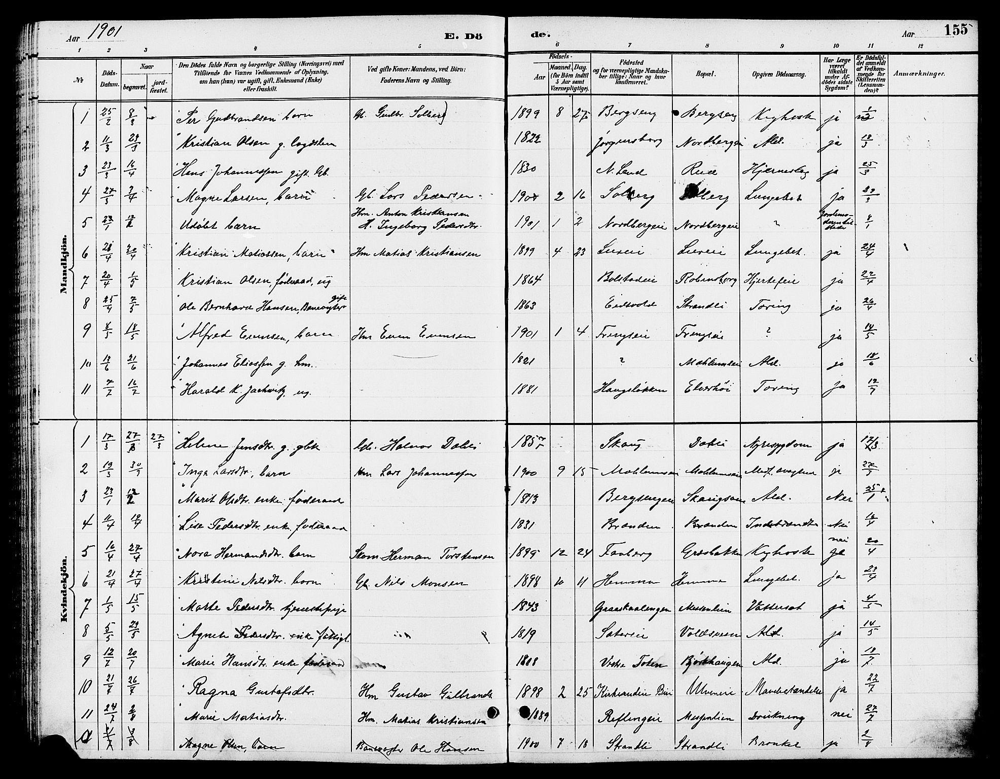 Ringsaker prestekontor, SAH/PREST-014/L/La/L0013: Parish register (copy) no. 13, 1891-1904, p. 155