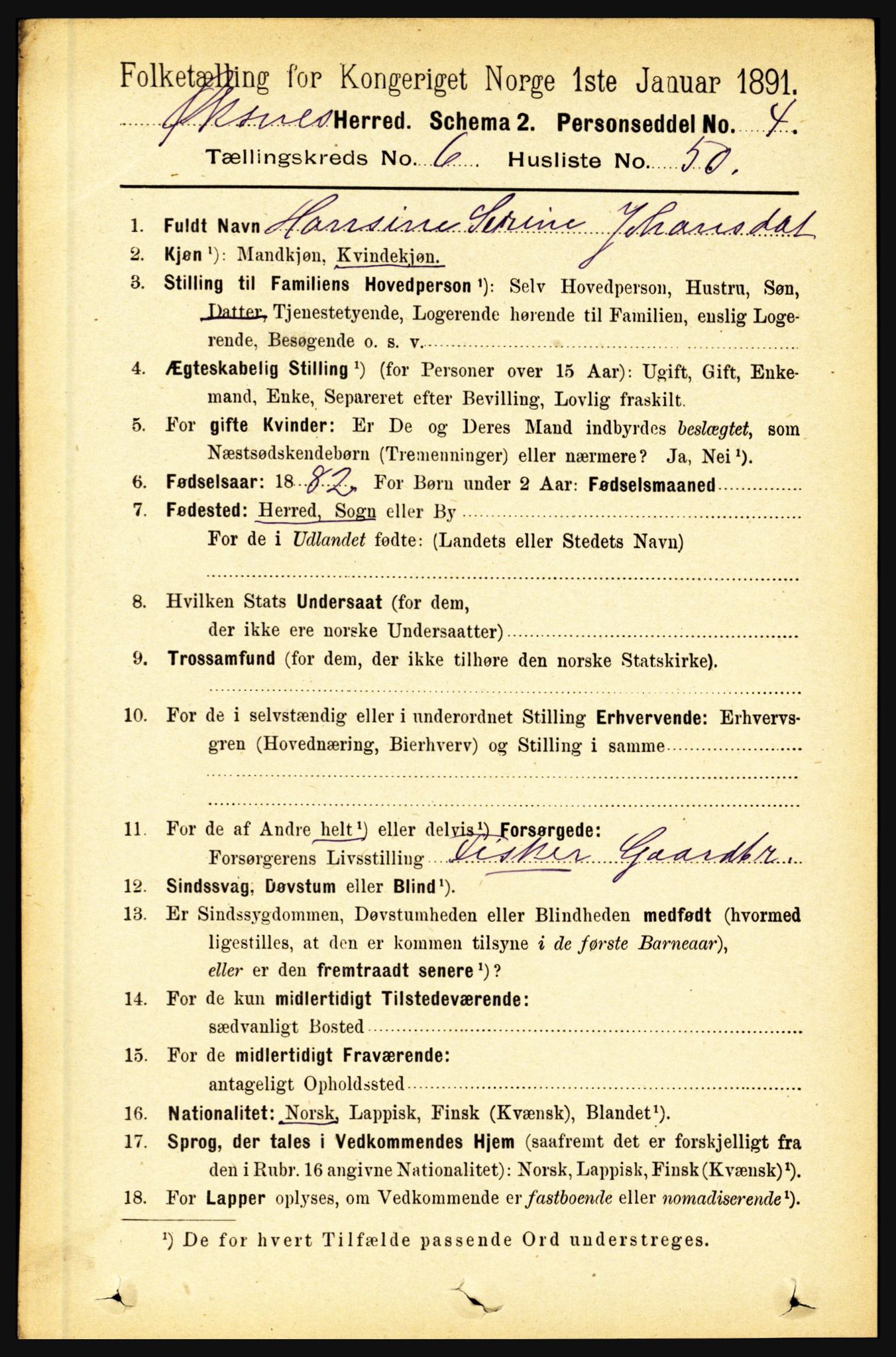 RA, 1891 census for 1868 Øksnes, 1891, p. 2985