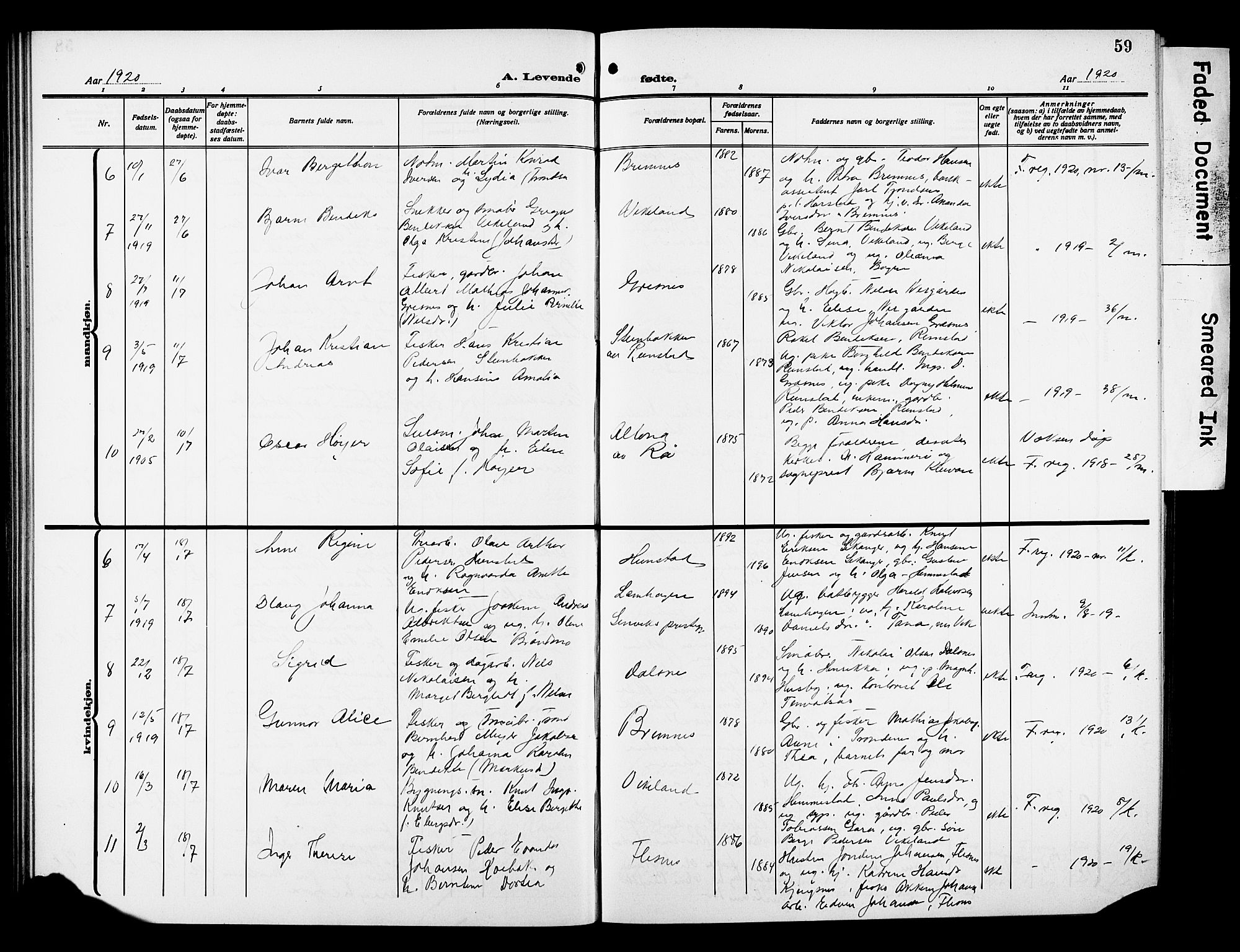 Kvæfjord sokneprestkontor, AV/SATØ-S-1323/G/Ga/Gab/L0006klokker: Parish register (copy) no. 6, 1912-1931, p. 59