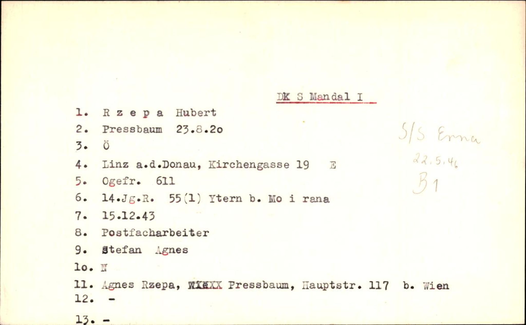 Hjemsendte tyskere , RA/RAFA-6487/D/Db/L0023: Rosenthal-Schmick, 1945-1947, p. 352
