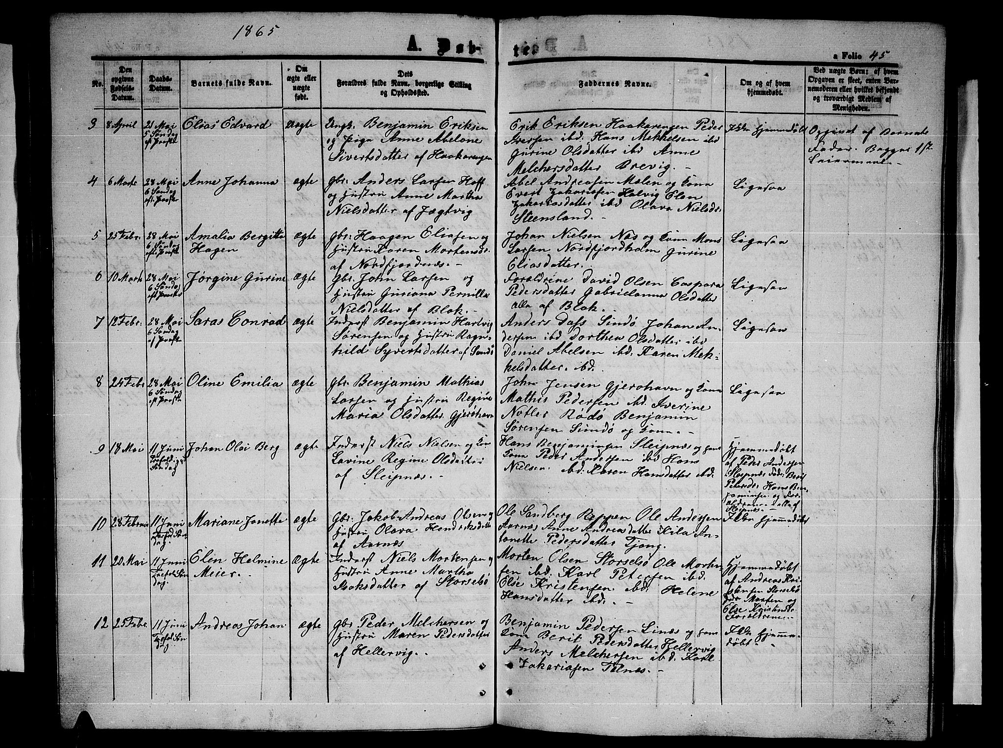 Ministerialprotokoller, klokkerbøker og fødselsregistre - Nordland, AV/SAT-A-1459/841/L0619: Parish register (copy) no. 841C03, 1856-1876, p. 45