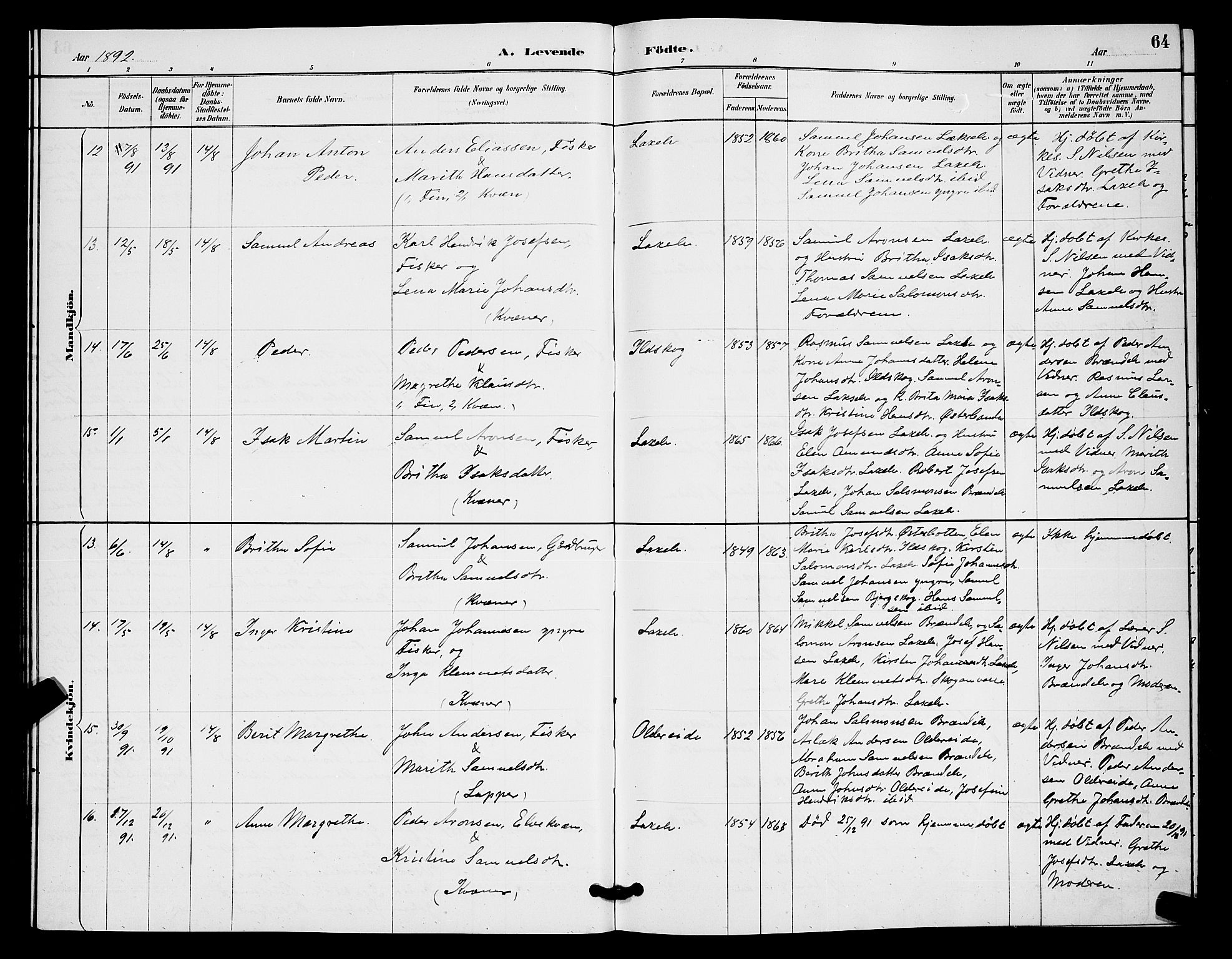 Kistrand/Porsanger sokneprestembete, SATØ/S-1351/H/Hb/L0004.klokk: Parish register (copy) no. 4, 1885-1894, p. 64