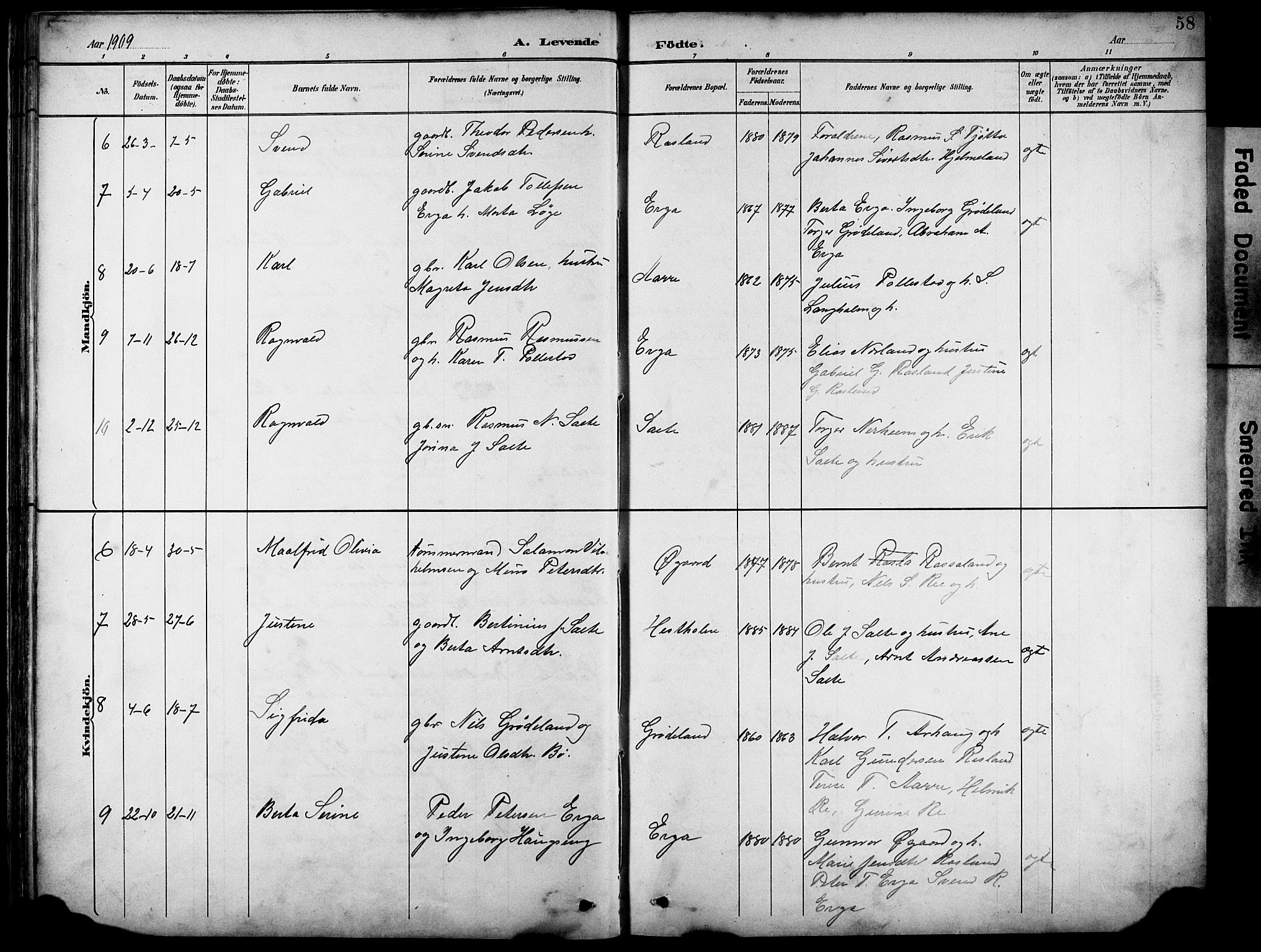 Klepp sokneprestkontor, AV/SAST-A-101803/001/3/30BB/L0005: Parish register (copy) no. B 5, 1889-1918, p. 58