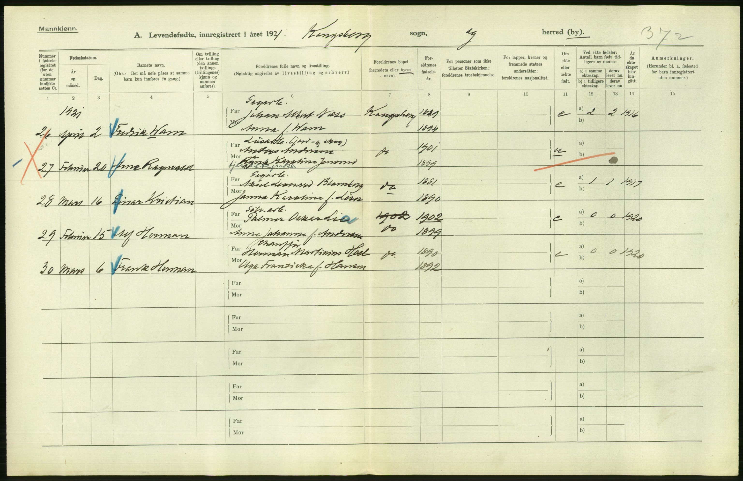 Statistisk sentralbyrå, Sosiodemografiske emner, Befolkning, AV/RA-S-2228/D/Df/Dfc/Dfca/L0019: Buskerud fylke: Levendefødte menn og kvinner, samt gifte, dødfødte. Byer og bygder., 1921, p. 208