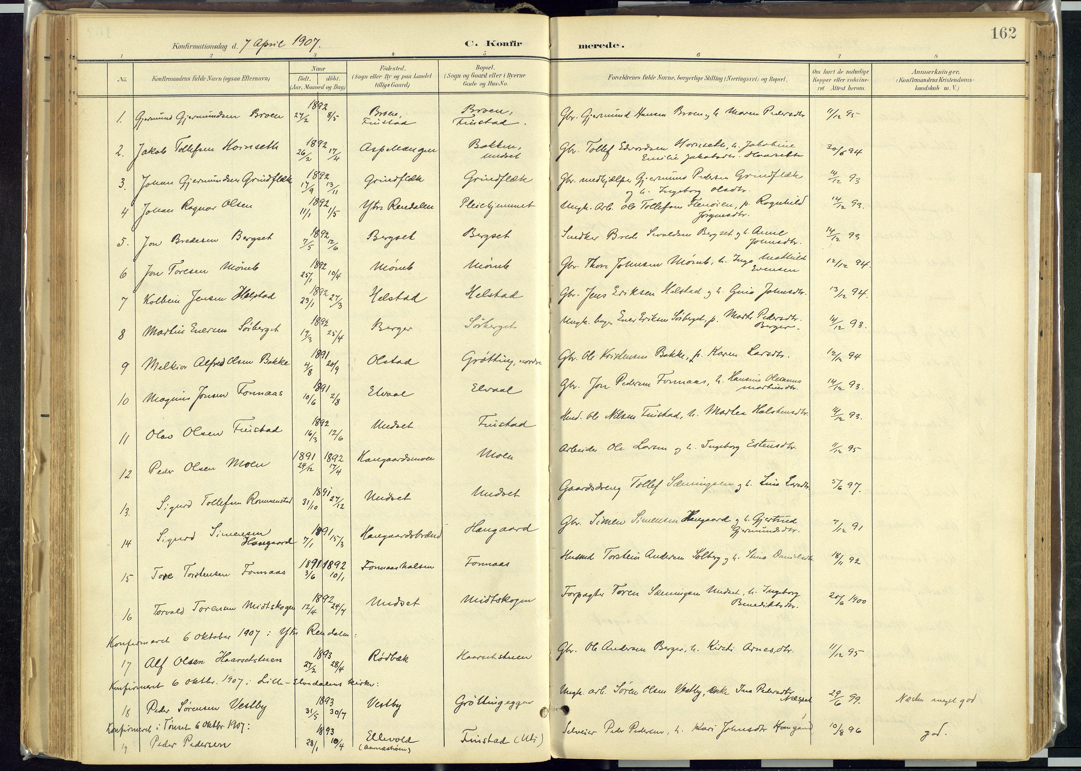 Rendalen prestekontor, SAH/PREST-054/H/Ha/Haa/L0012: Parish register (official) no. 12, 1901-1928, p. 162