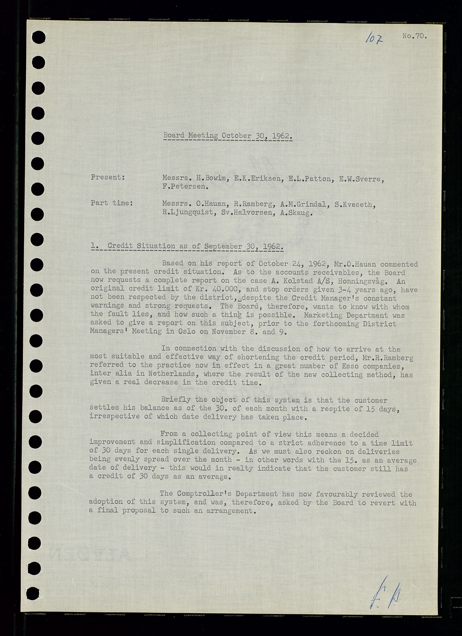 Pa 0982 - Esso Norge A/S, AV/SAST-A-100448/A/Aa/L0001/0003: Den administrerende direksjon Board minutes (styrereferater) / Den administrerende direksjon Board minutes (styrereferater), 1962, p. 107