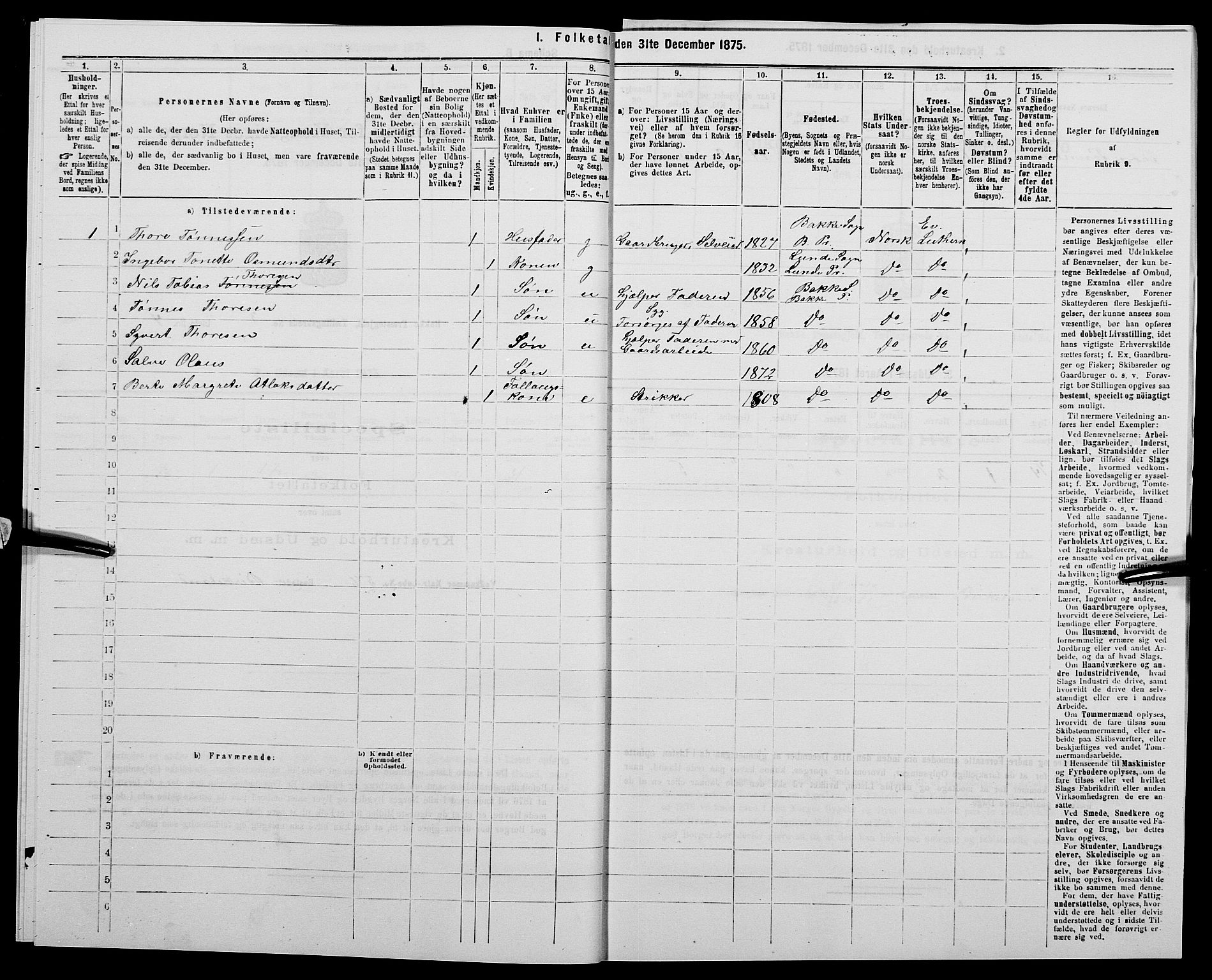 SAK, 1875 census for 1045P Bakke, 1875, p. 228