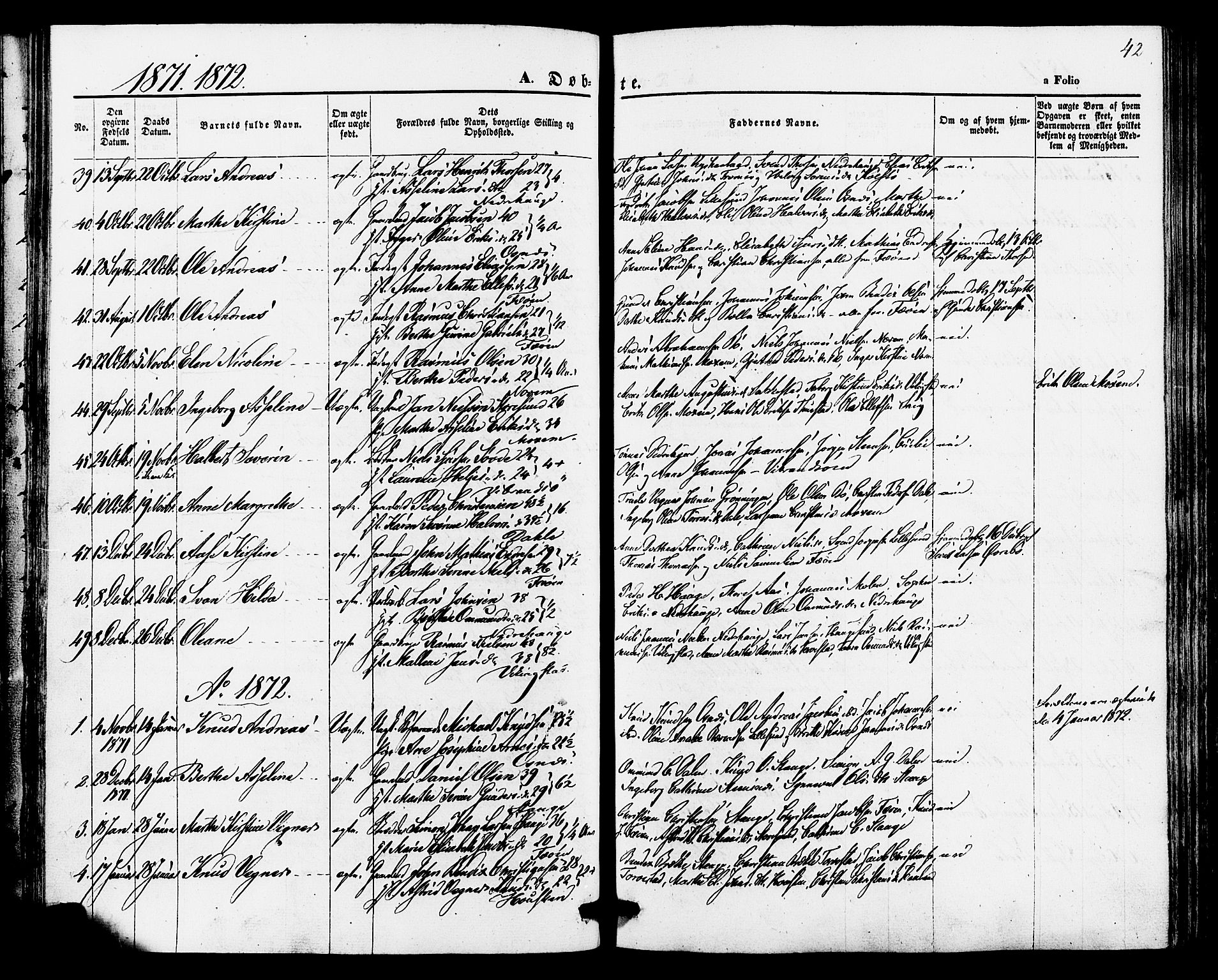 Torvastad sokneprestkontor, AV/SAST-A -101857/H/Ha/Haa/L0010: Parish register (official) no. A 10, 1857-1878, p. 42