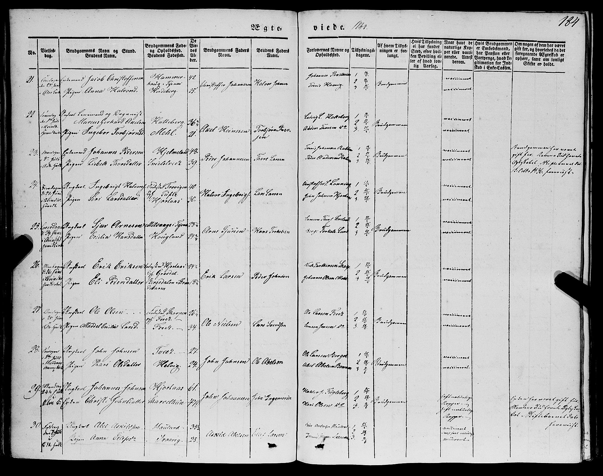 Kvinnherad sokneprestembete, SAB/A-76401/H/Haa: Parish register (official) no. A 7, 1843-1853, p. 184