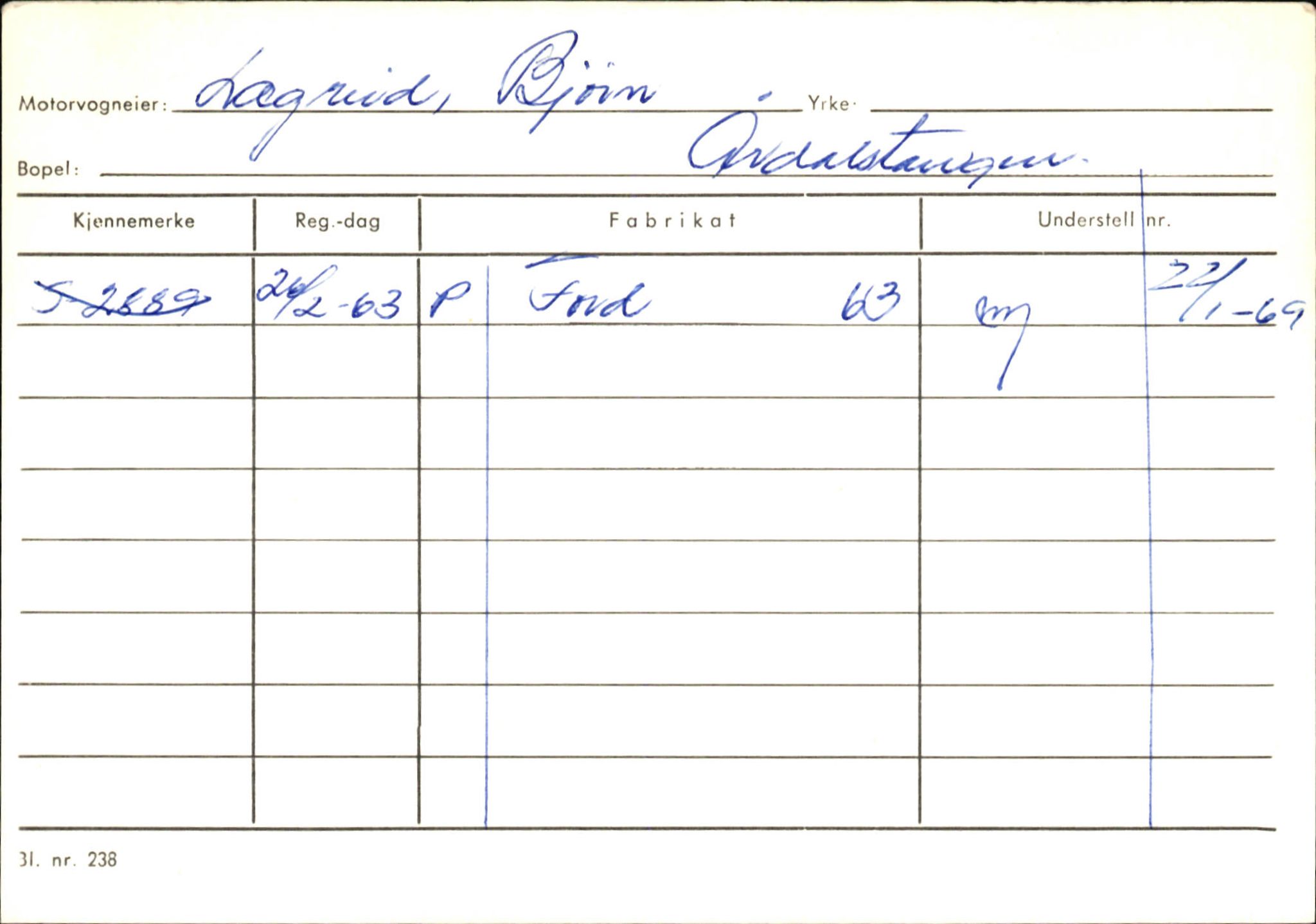 Statens vegvesen, Sogn og Fjordane vegkontor, AV/SAB-A-5301/4/F/L0145: Registerkort Vågsøy S-Å. Årdal I-P, 1945-1975, p. 1541