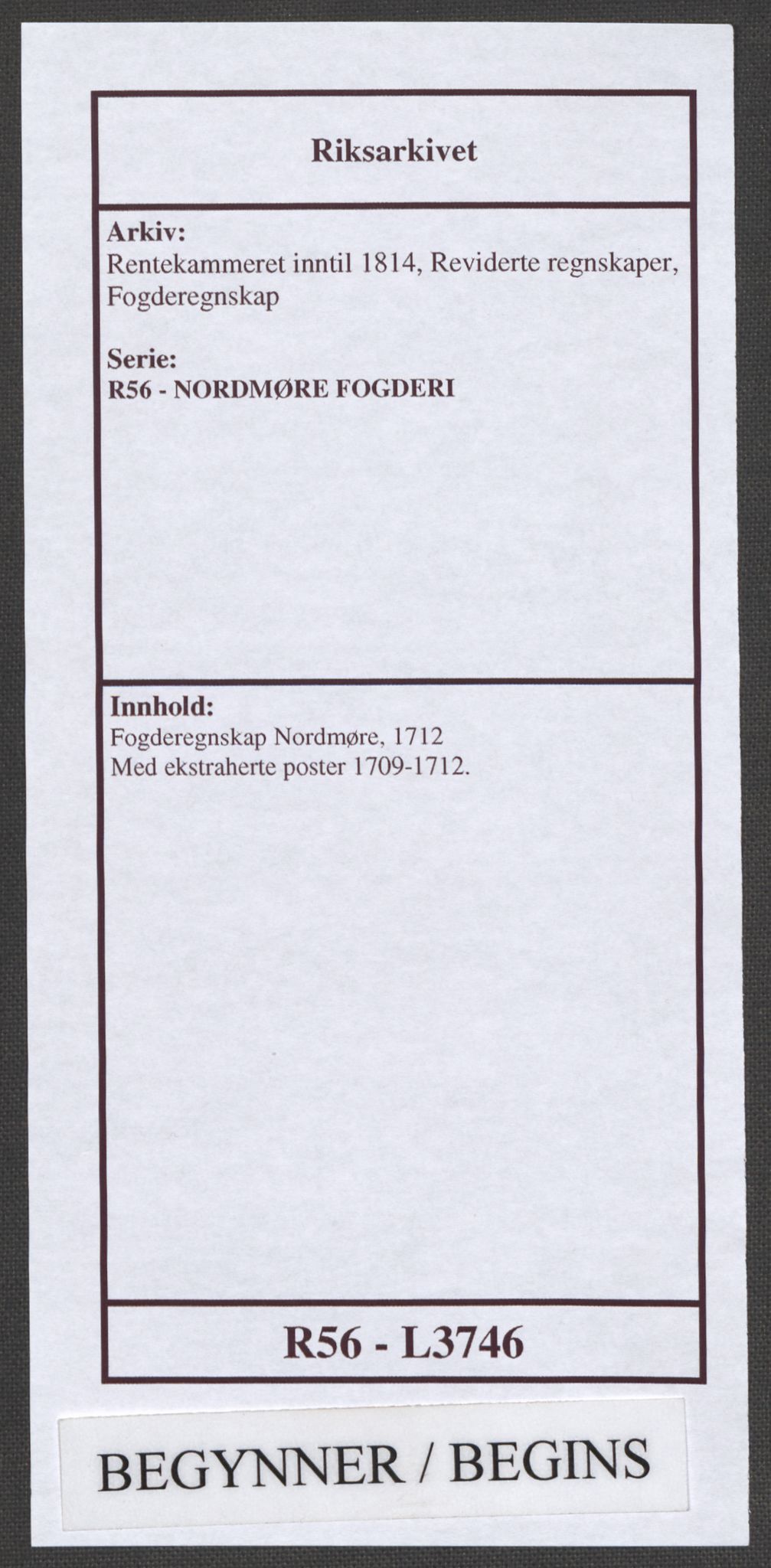 Rentekammeret inntil 1814, Reviderte regnskaper, Fogderegnskap, AV/RA-EA-4092/R56/L3746: Fogderegnskap Nordmøre, 1712, p. 1