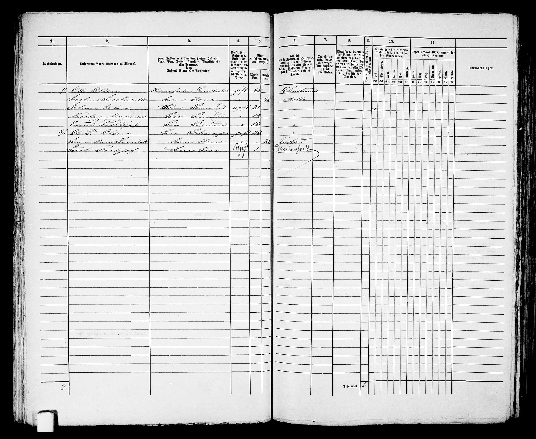 RA, 1865 census for Kristiansand, 1865, p. 587