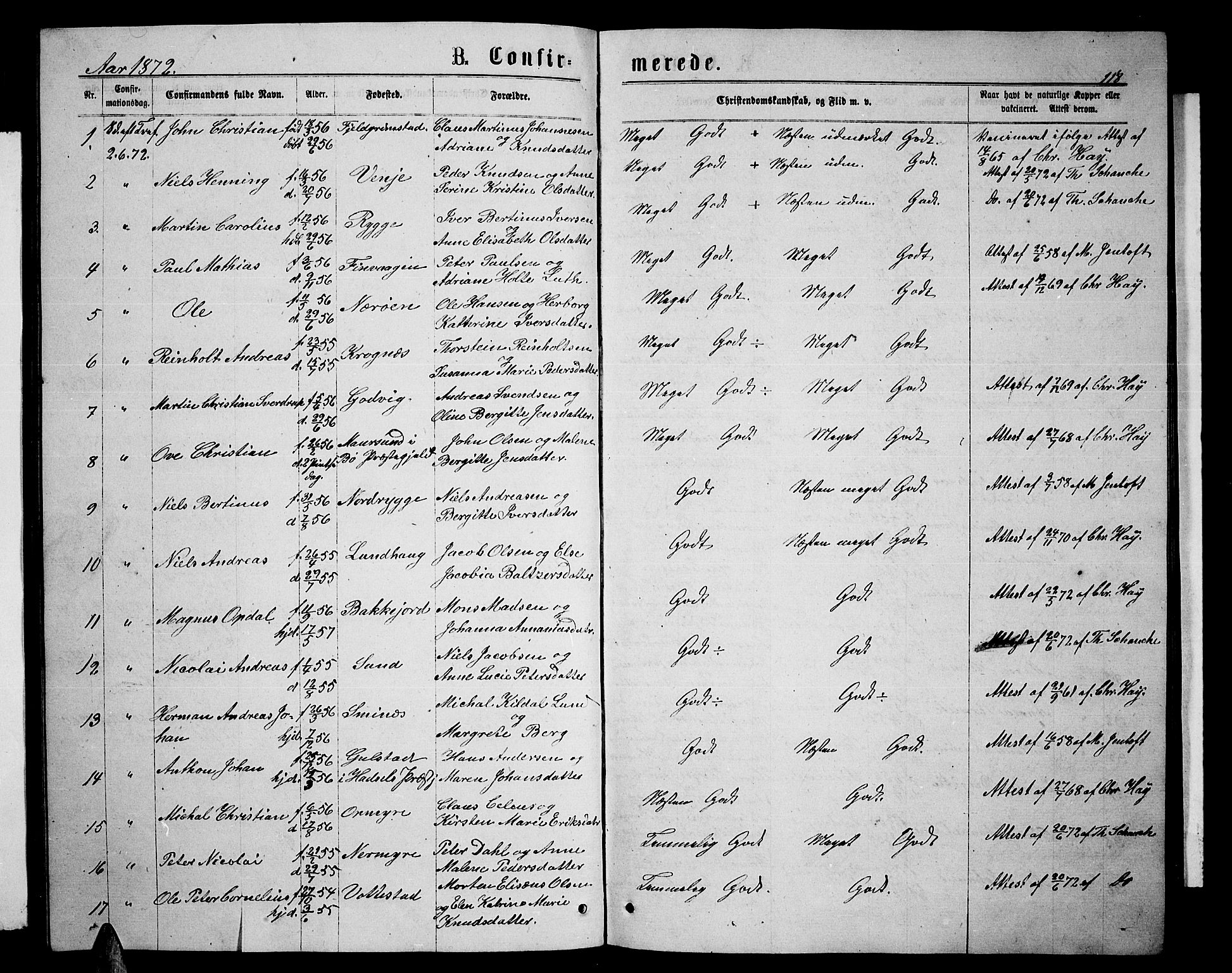 Ministerialprotokoller, klokkerbøker og fødselsregistre - Nordland, SAT/A-1459/893/L1348: Parish register (copy) no. 893C03, 1867-1877, p. 118