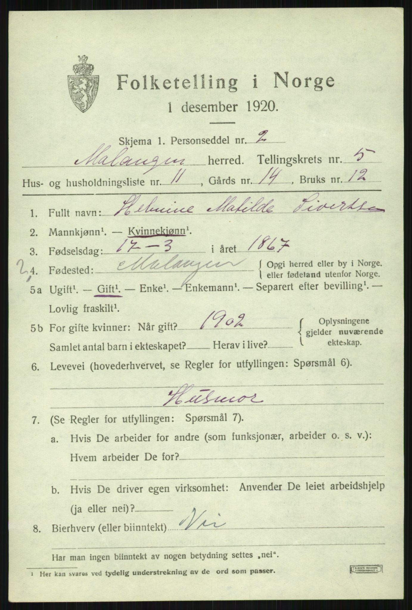 SATØ, 1920 census for Malangen, 1920, p. 2032