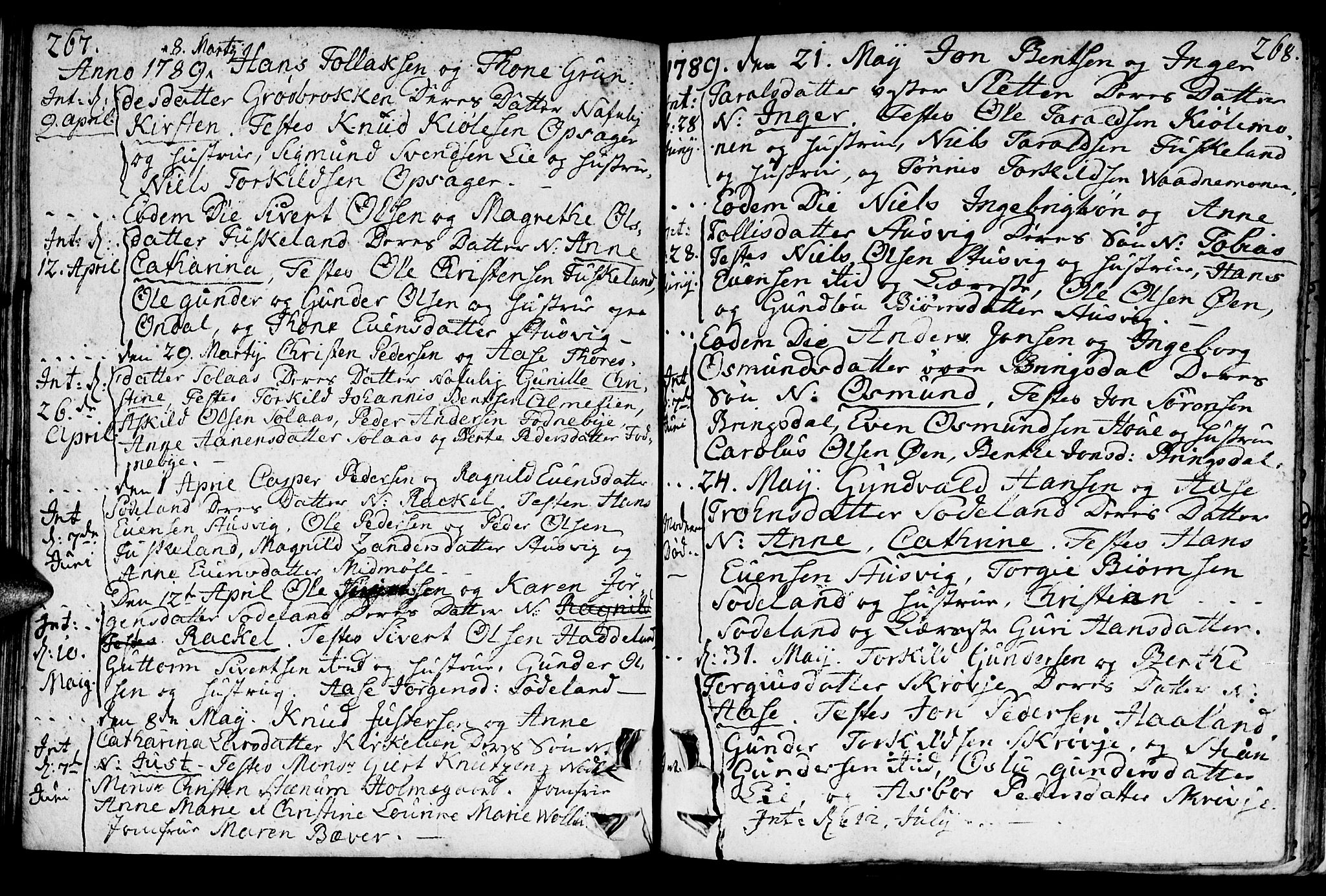 Holum sokneprestkontor, AV/SAK-1111-0022/F/Fa/Faa/L0003: Parish register (official) no. A 3, 1780-1821, p. 267-268