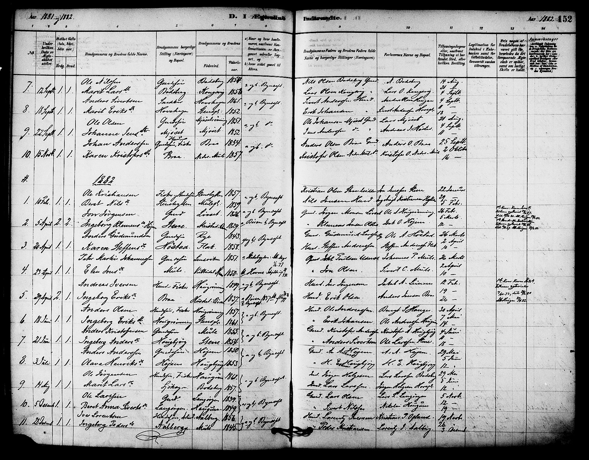 Ministerialprotokoller, klokkerbøker og fødselsregistre - Sør-Trøndelag, SAT/A-1456/612/L0378: Parish register (official) no. 612A10, 1878-1897, p. 152