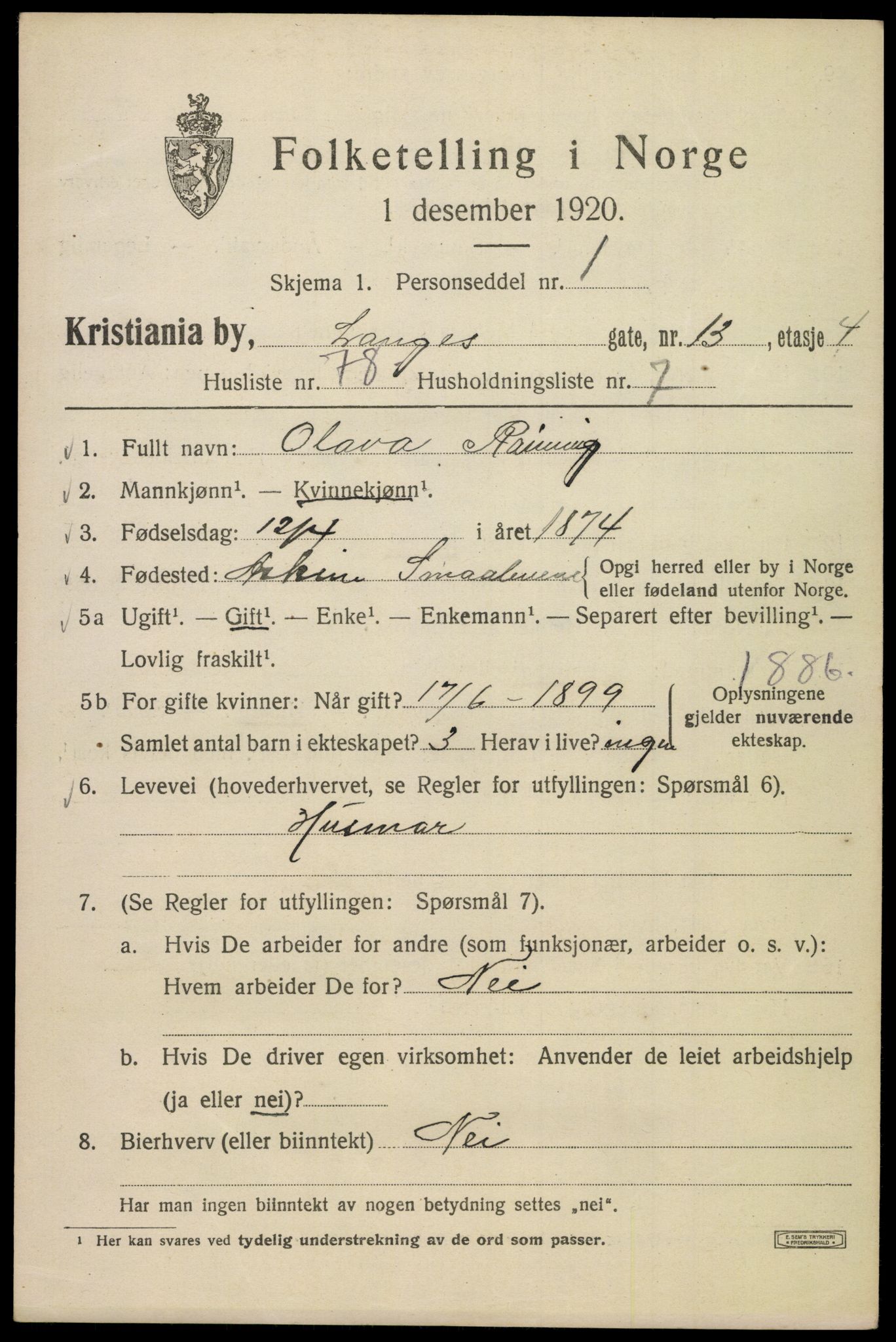 SAO, 1920 census for Kristiania, 1920, p. 358731