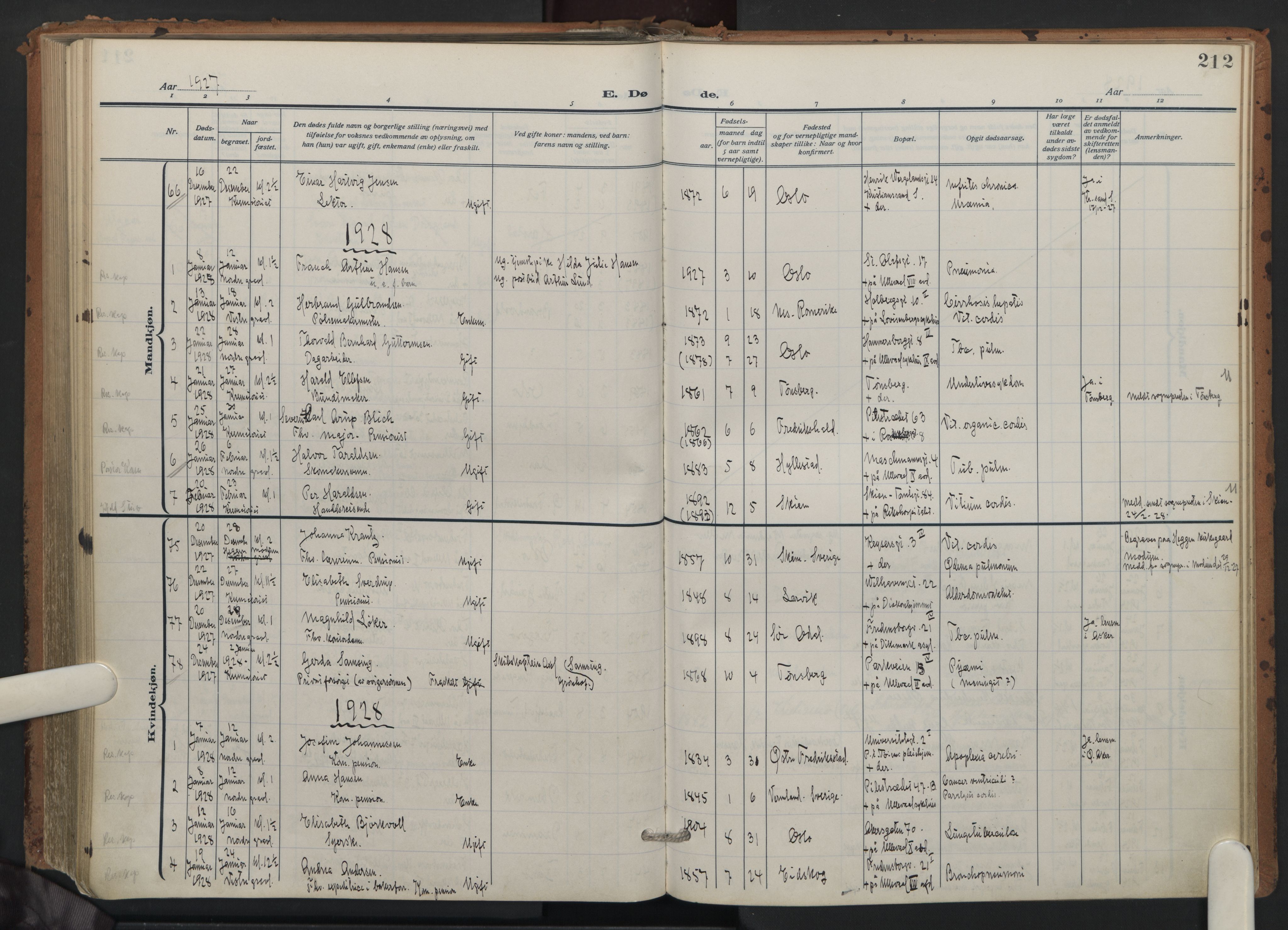 Trefoldighet prestekontor Kirkebøker, SAO/A-10882/F/Fd/L0005: Parish register (official) no. IV 5, 1912-1929, p. 212