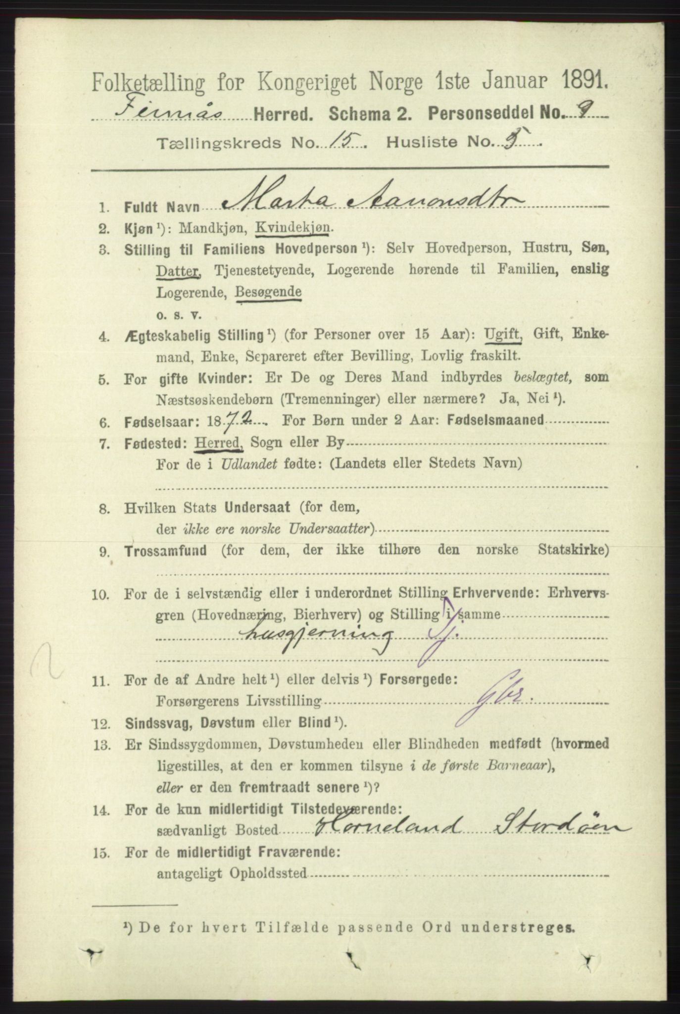 RA, 1891 census for 1218 Finnås, 1891, p. 5974