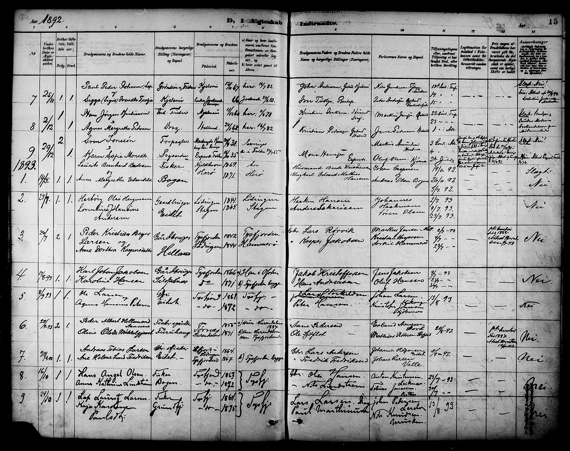 Ministerialprotokoller, klokkerbøker og fødselsregistre - Nordland, AV/SAT-A-1459/861/L0870: Parish register (official) no. 861A05, 1889-1903, p. 15