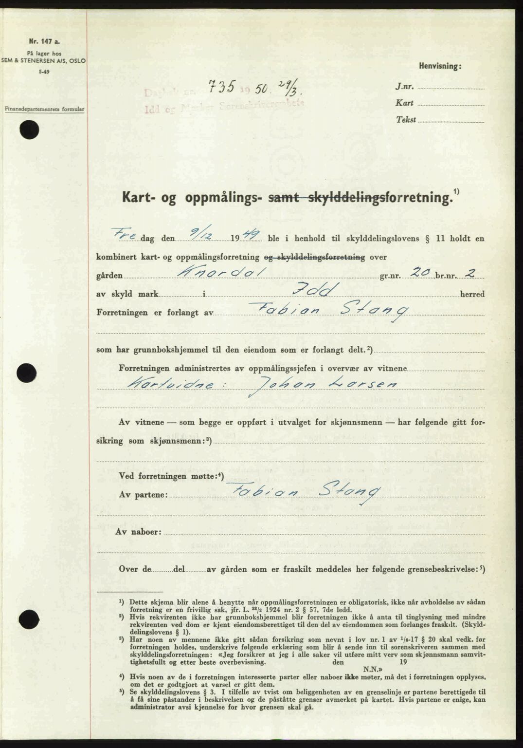 Idd og Marker sorenskriveri, AV/SAO-A-10283/G/Gb/Gbb/L0014: Mortgage book no. A14, 1950-1950, Diary no: : 735/1950