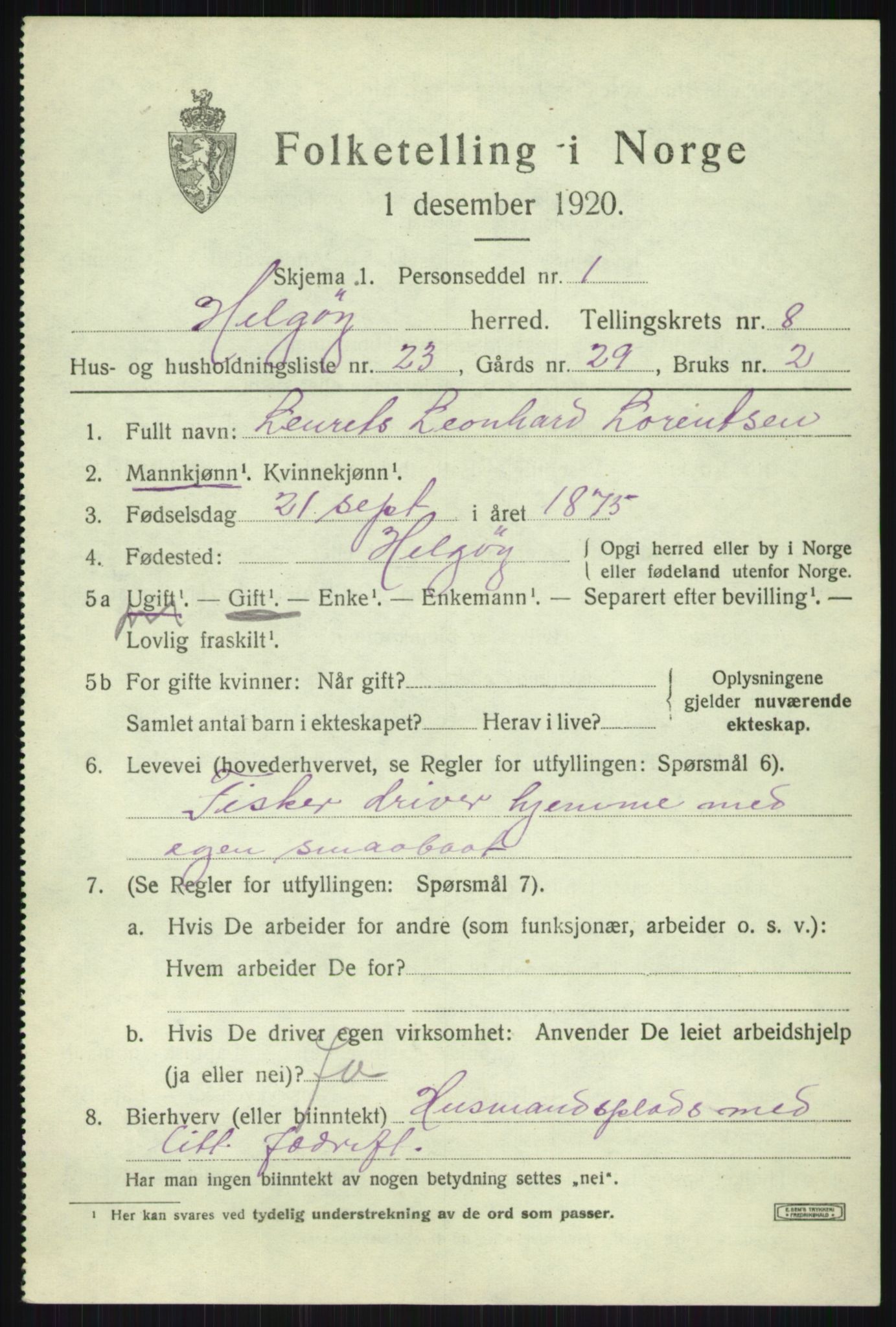 SATØ, 1920 census for Helgøy, 1920, p. 3192