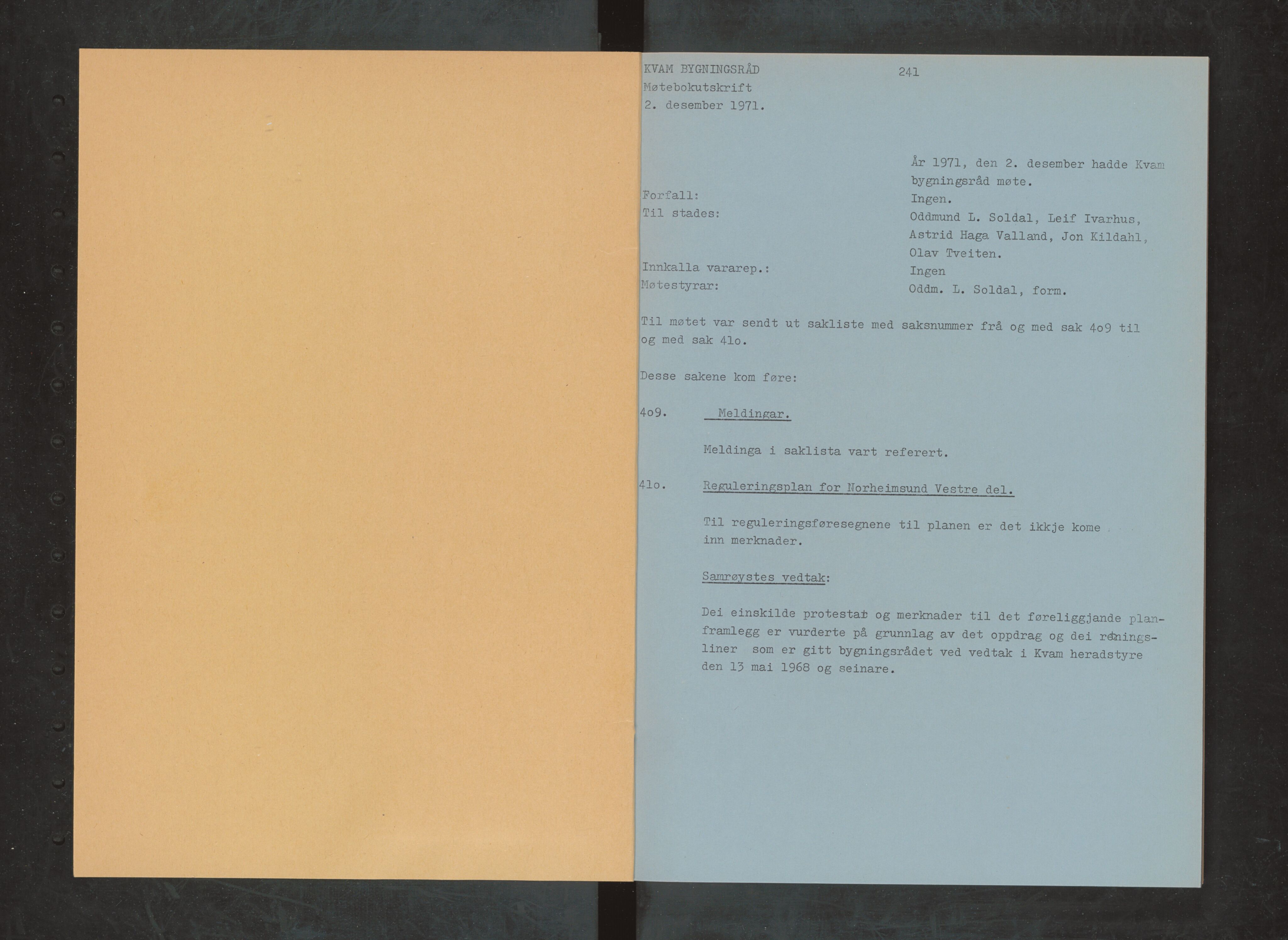 Kvam herad. Bygningsrådet, IKAH/1238-511/A/Ab/L0020: Utskrift av møtebok for Kvam bygningsråd, 1971