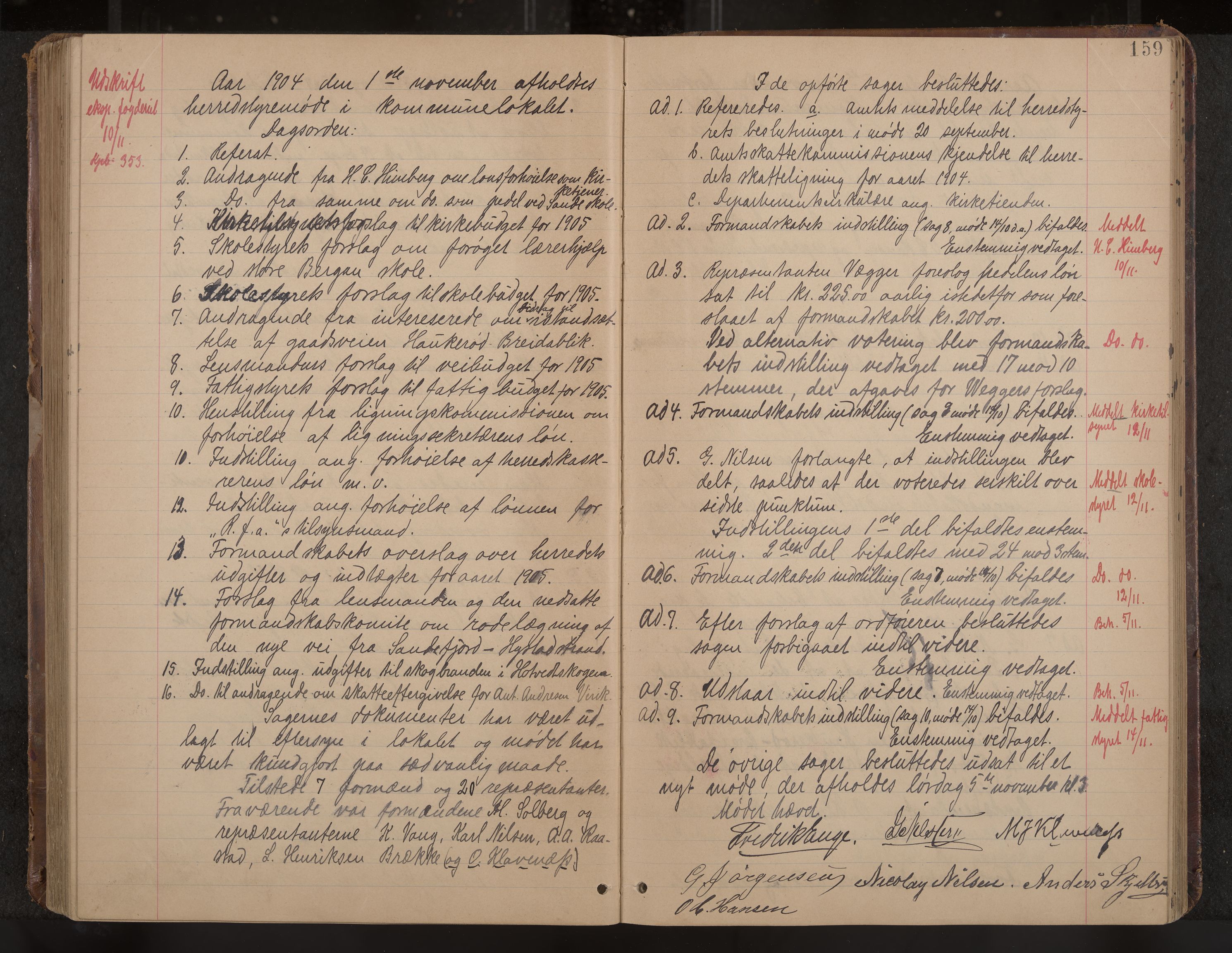 Sandar formannskap og sentraladministrasjon, IKAK/0724021/A/Aa/L0003: Møtebok med register, 1900-1907, p. 159