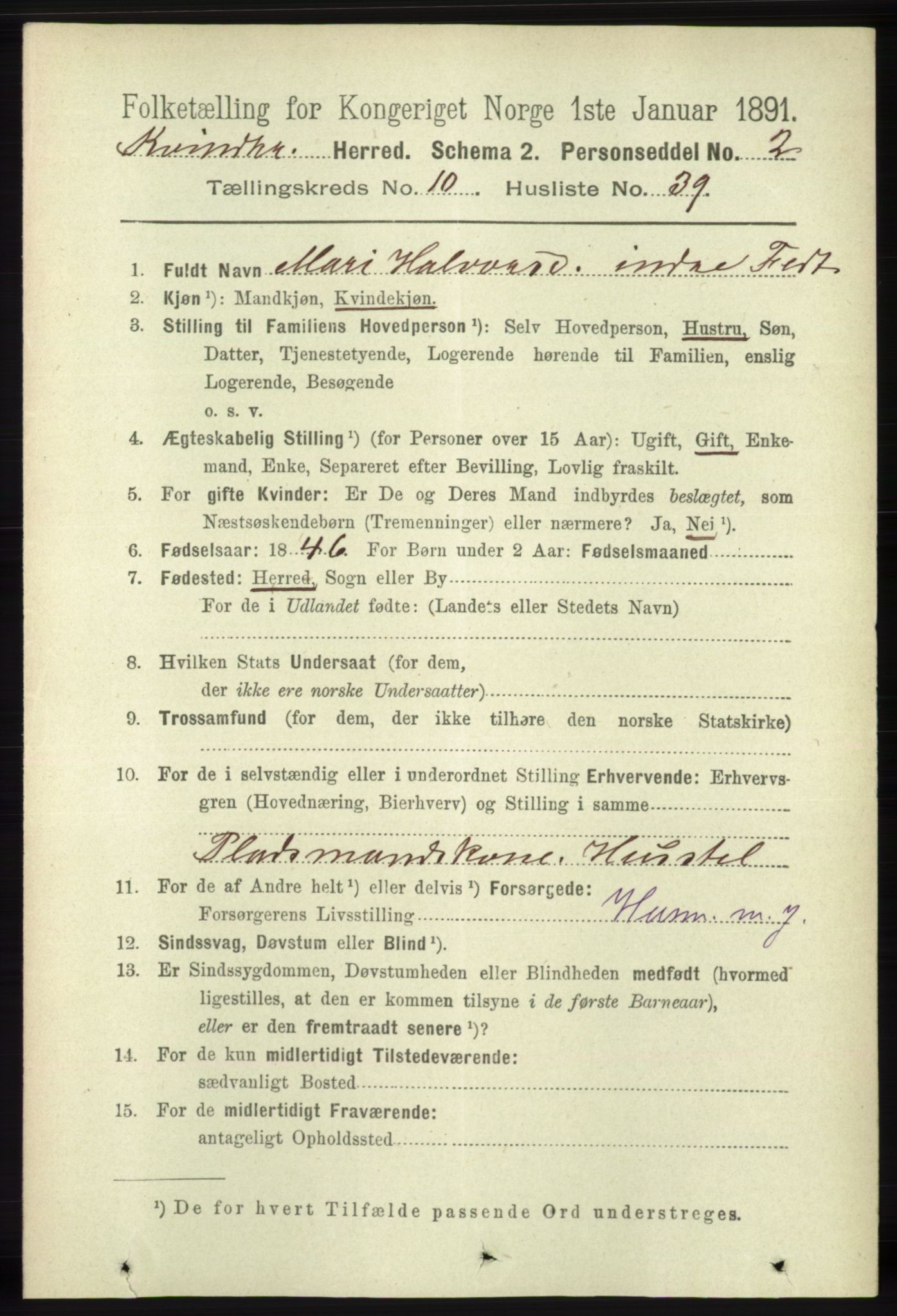 RA, 1891 census for 1224 Kvinnherad, 1891, p. 3777