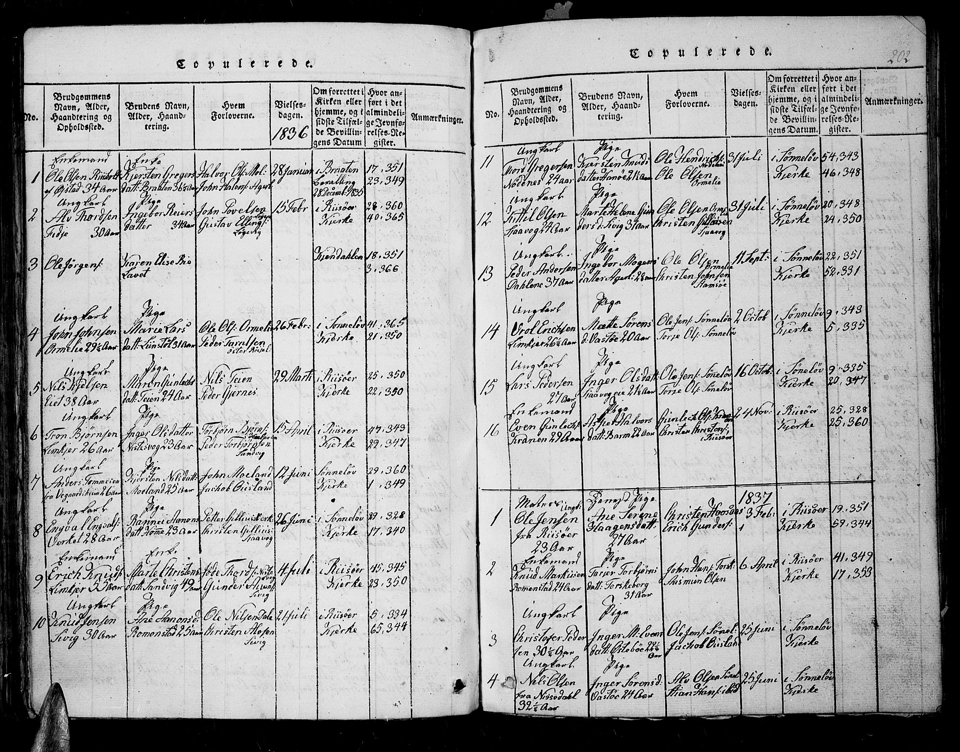 Søndeled sokneprestkontor, AV/SAK-1111-0038/F/Fb/L0002: Parish register (copy) no. B 2, 1816-1839, p. 202