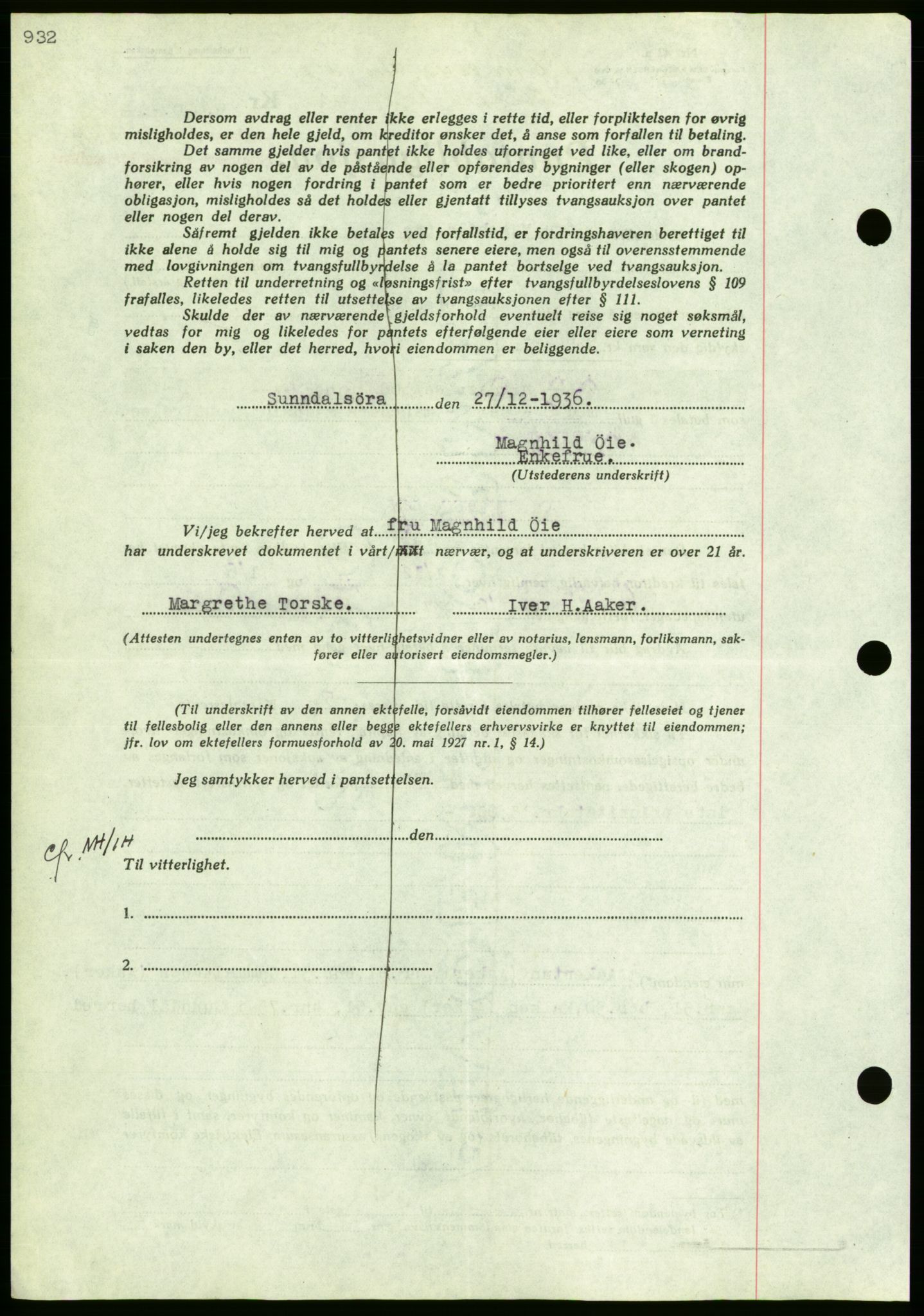 Nordmøre sorenskriveri, AV/SAT-A-4132/1/2/2Ca/L0090: Mortgage book no. B80, 1936-1937, Diary no: : 328/1937