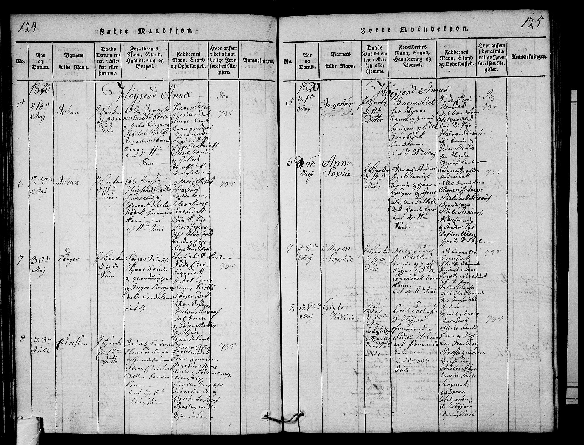 Andebu kirkebøker, AV/SAKO-A-336/G/Ga/L0001: Parish register (copy) no. I 1 /2, 1815-1823, p. 124-125