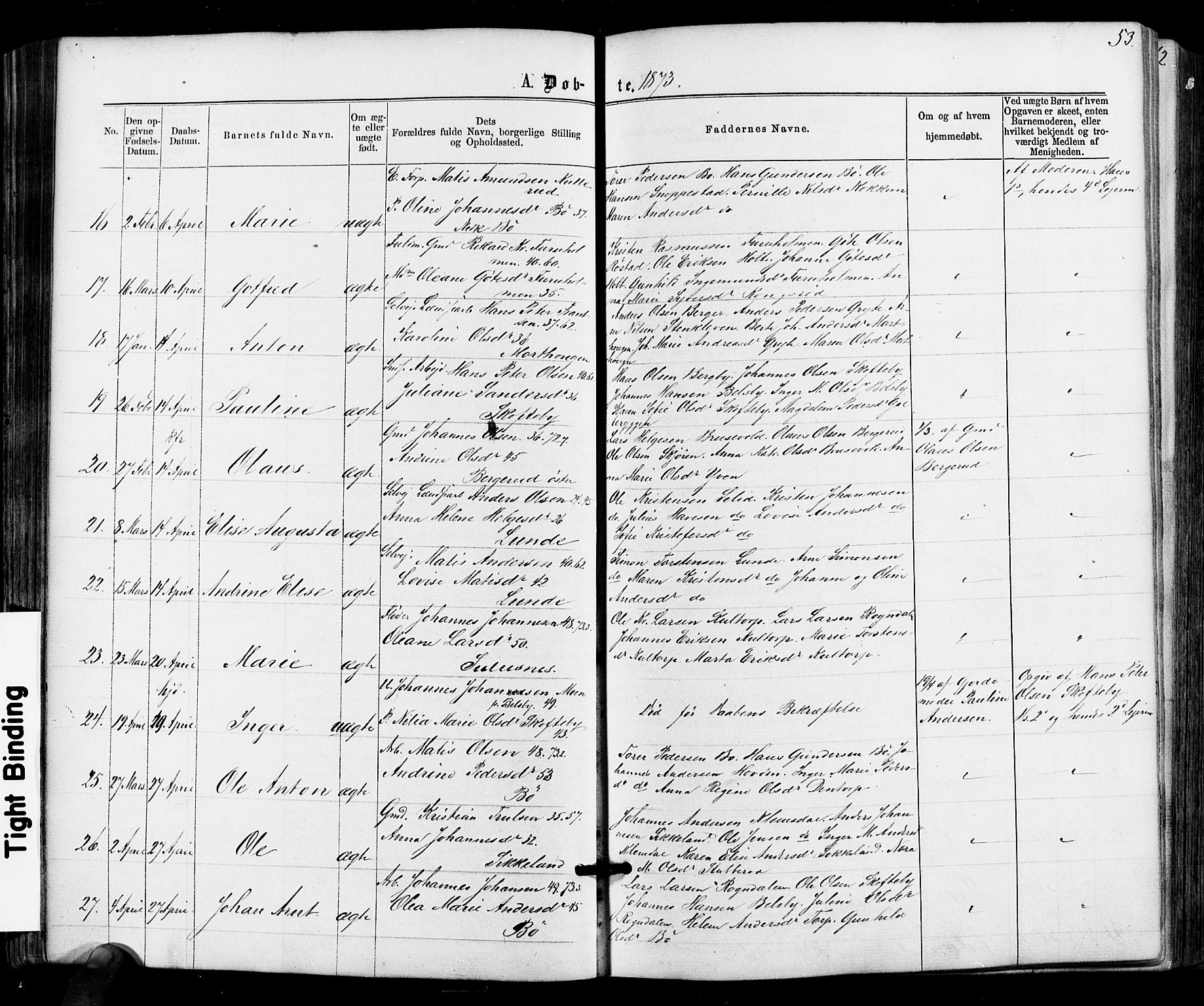 Varteig prestekontor Kirkebøker, AV/SAO-A-10447a/F/Fa/L0001: Parish register (official) no. 1, 1861-1877, p. 53