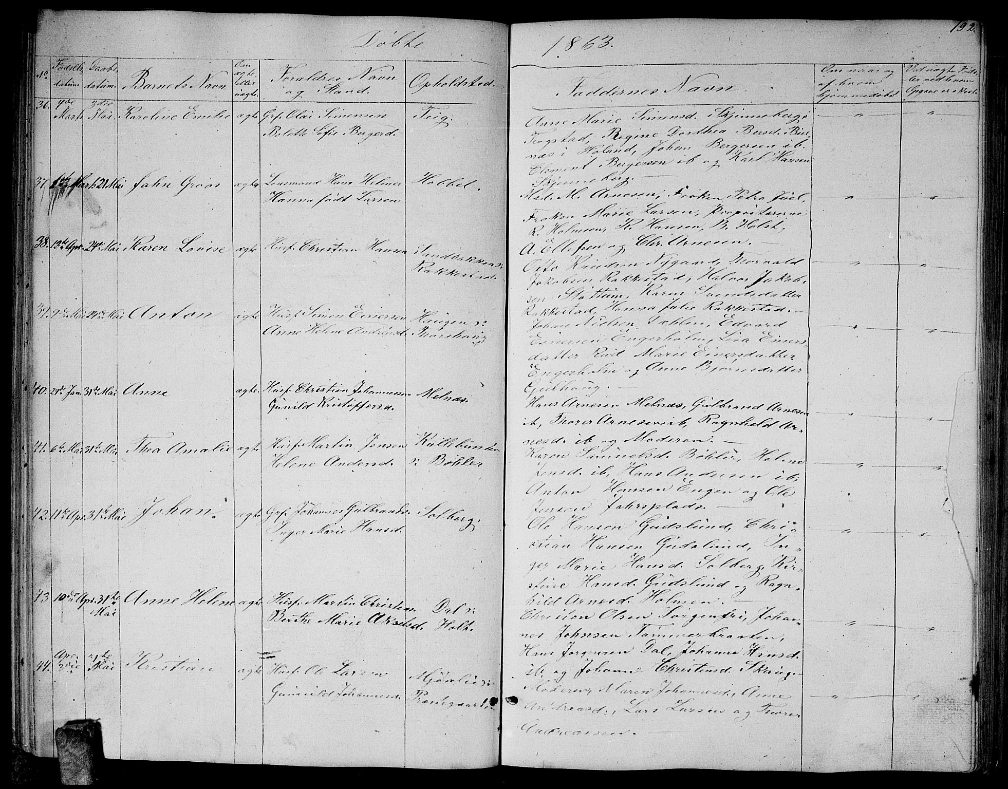 Enebakk prestekontor Kirkebøker, AV/SAO-A-10171c/G/Ga/L0004: Parish register (copy) no. I 4, 1850-1866, p. 192